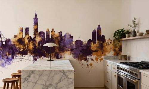 Taipei Taiwan Skyline Purple & Gold