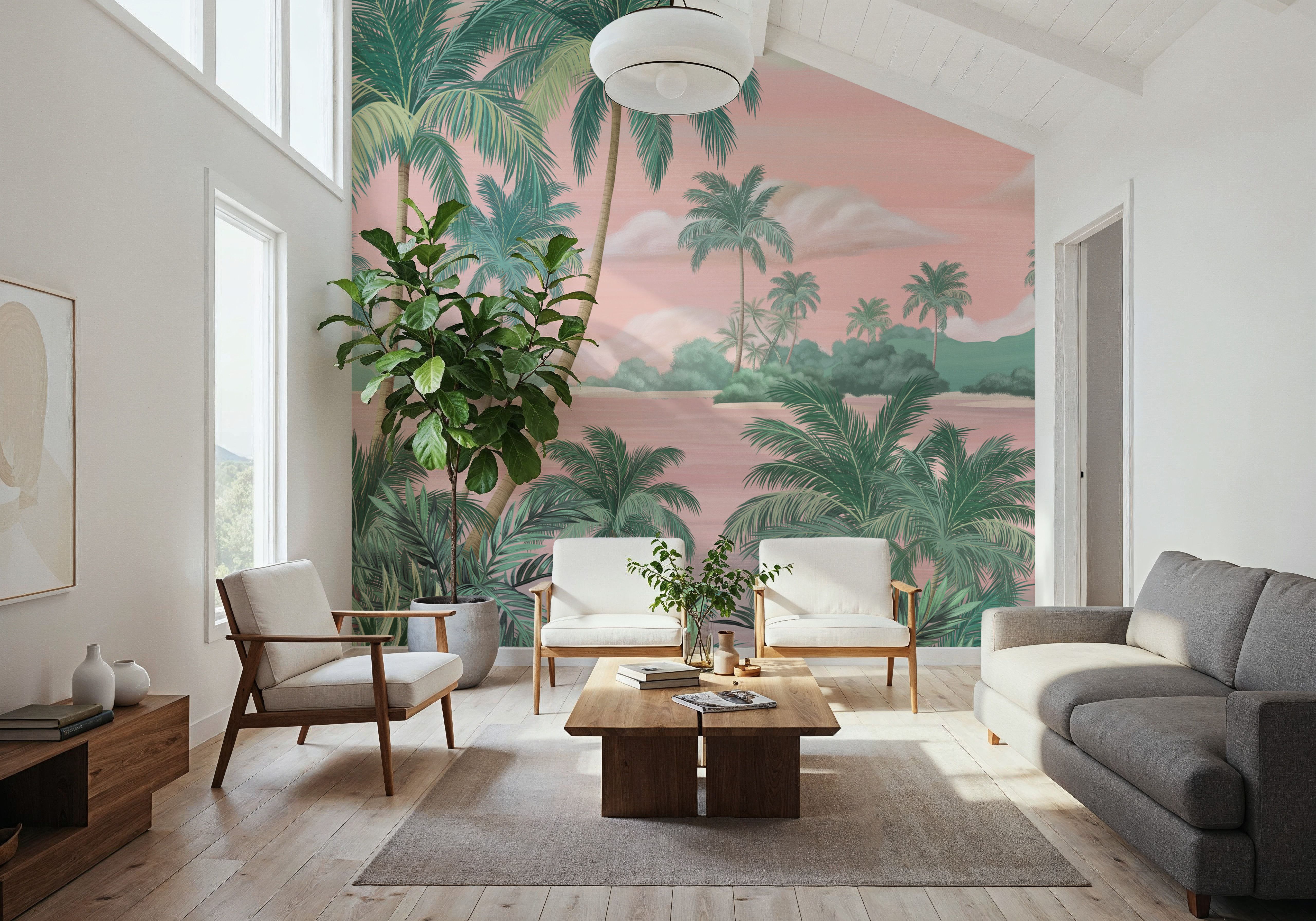 Paradise Lagoon, Pink, Wallpaper