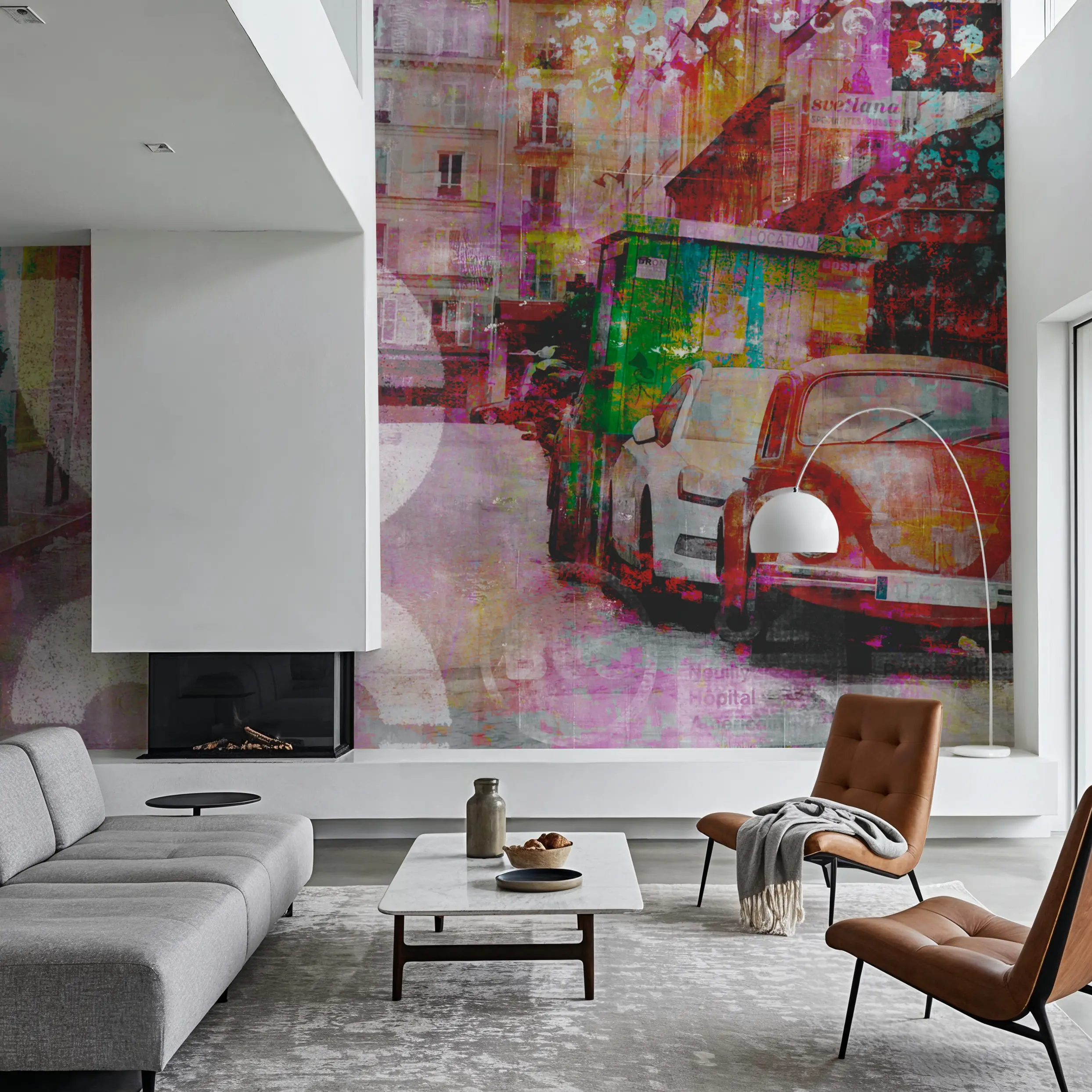 Fotobehang - Urban Life, Pink - Hedendaagse Kunst Straat Mural - Roze - Kantoorruimtes - Wallism België - Zelfklevend of Vliesbehang