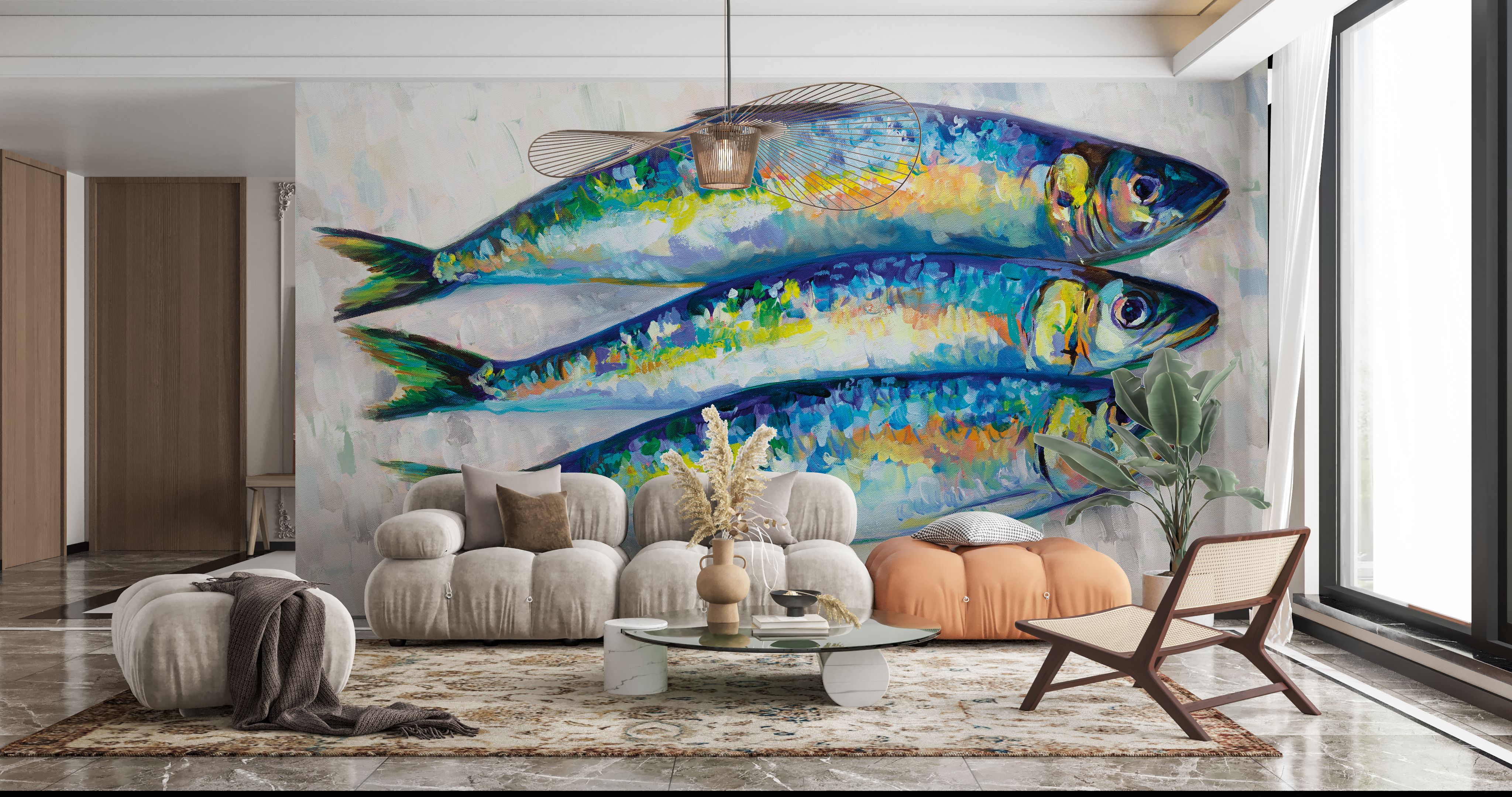 Fish Trio premium wallpaper mural, Wallism