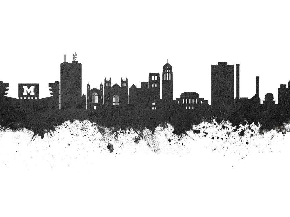 Ann Arbor Michigan Skyline Black & White