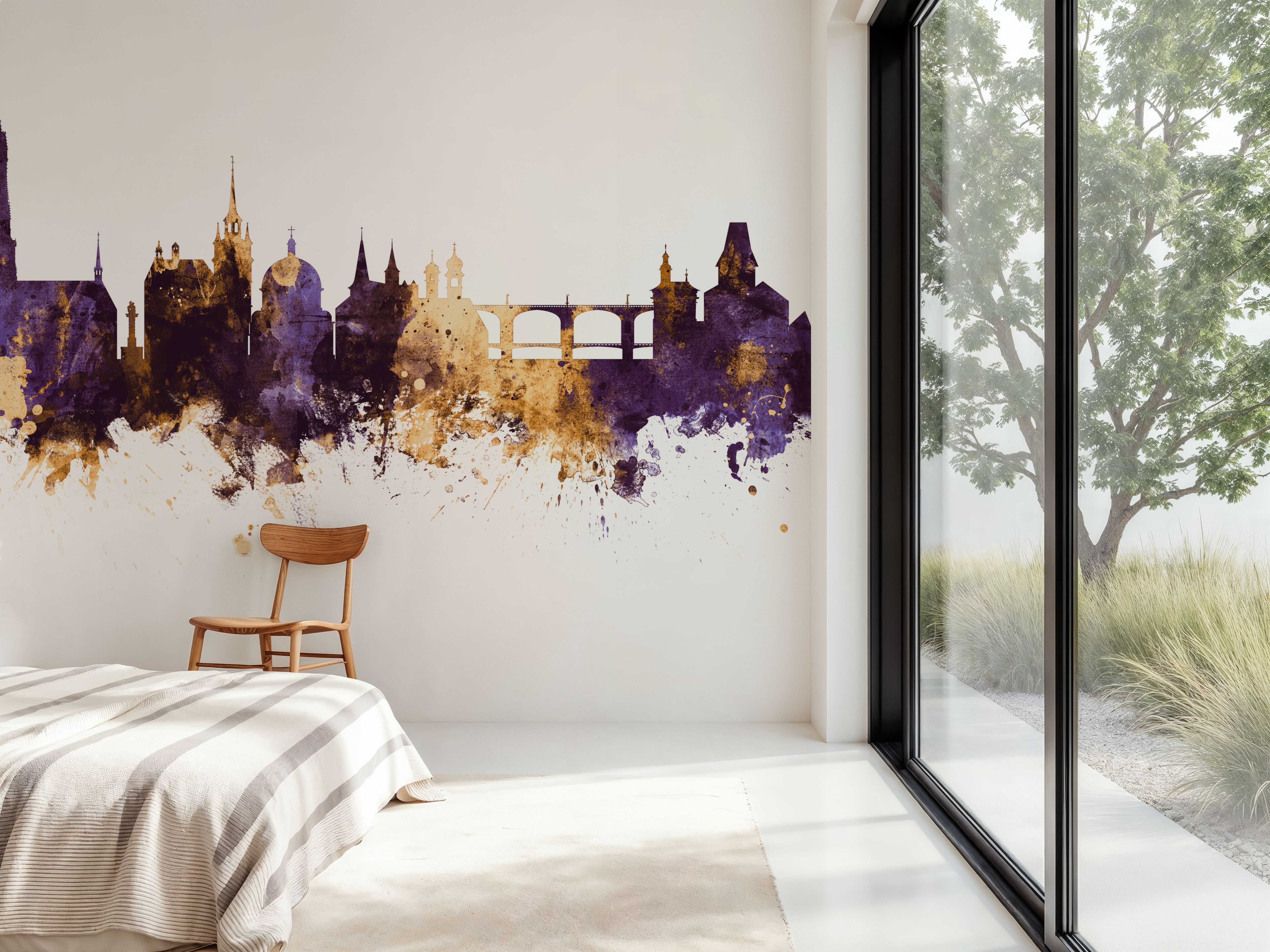 Fribourg Switzerland Skyline Purple & Gold