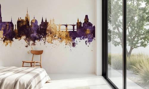 Fribourg Switzerland Skyline Purple & Gold