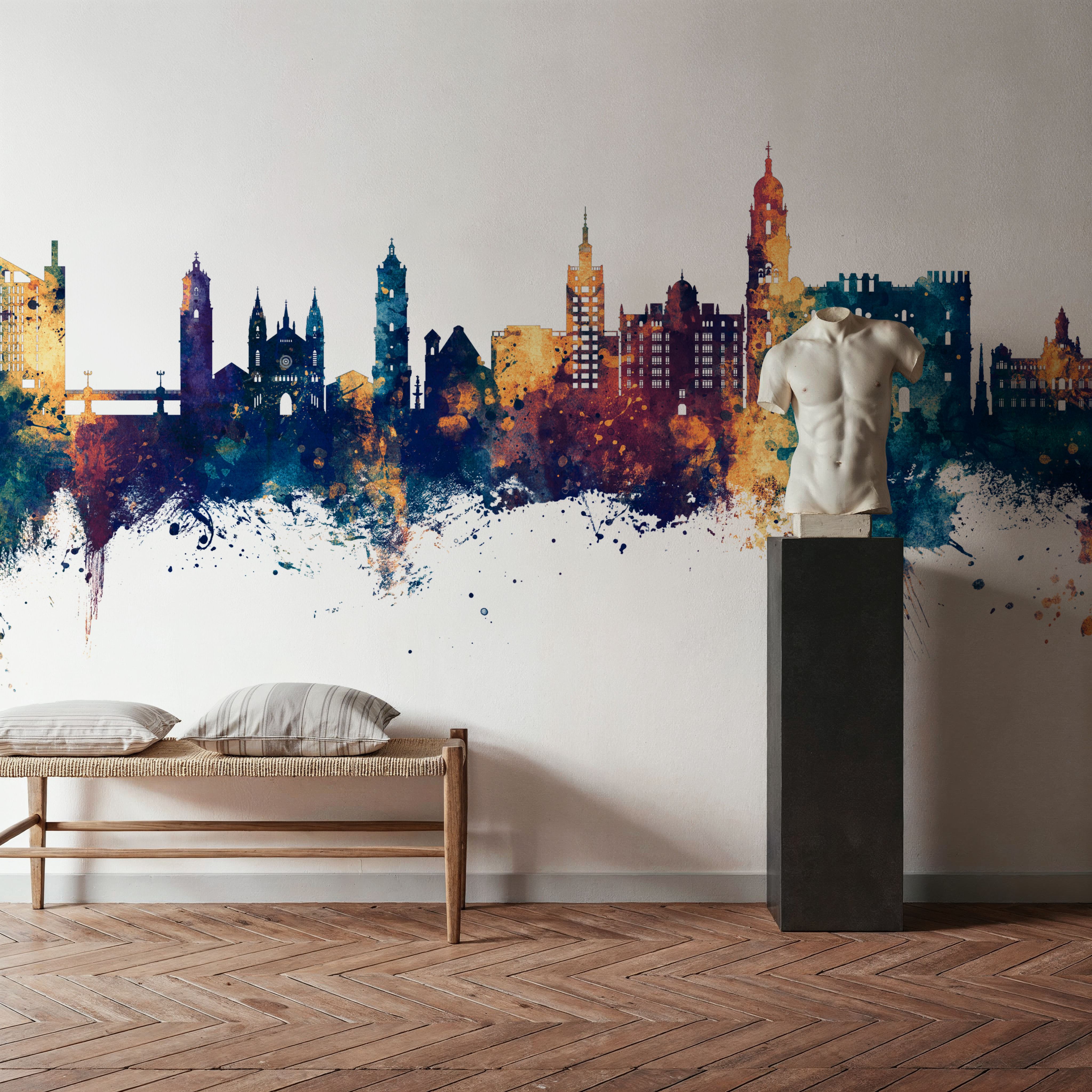 Málaga Spain Skyline Blue & Bronze