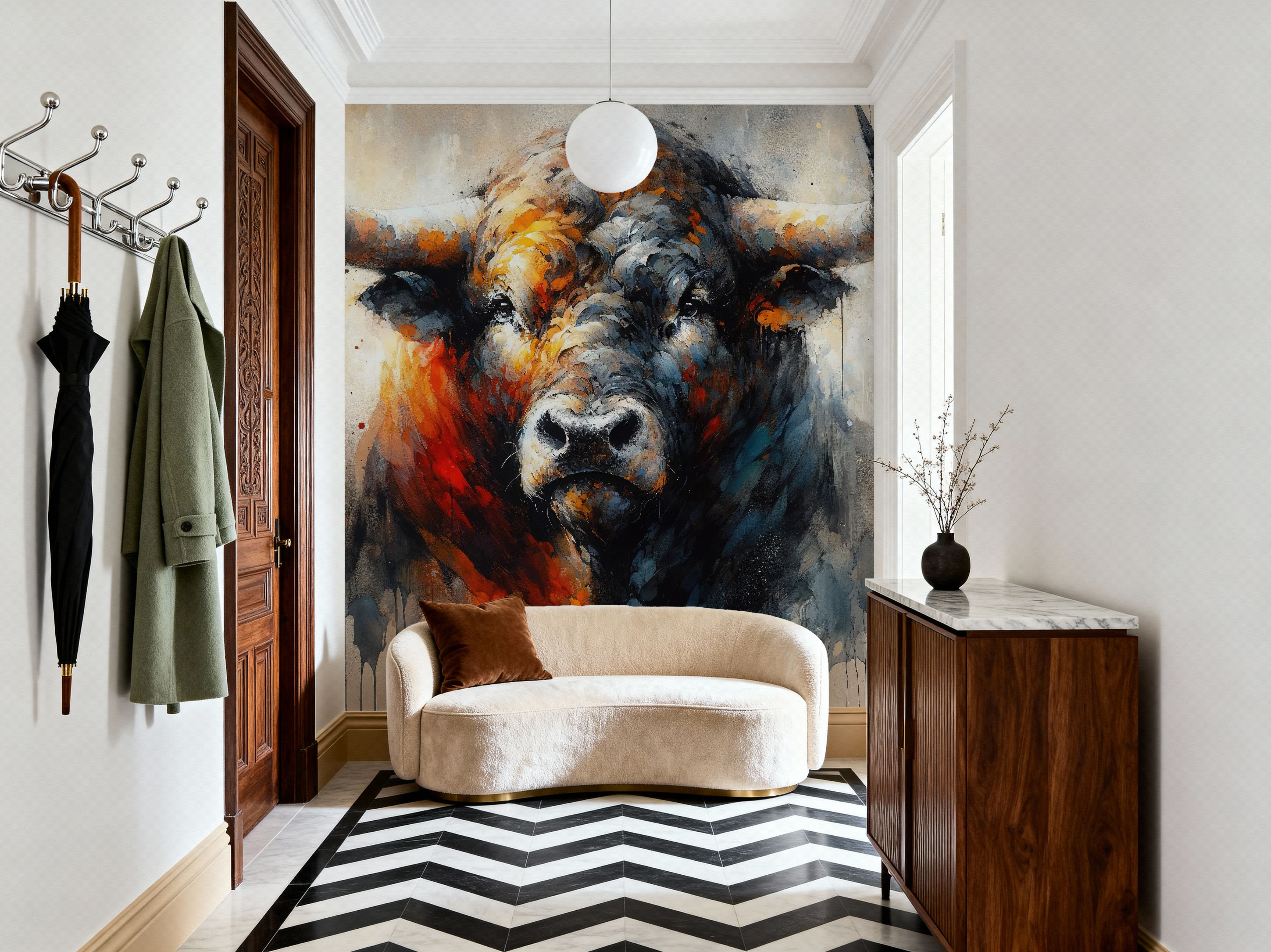 Majestic Bull Aura in Watercolor Shadows