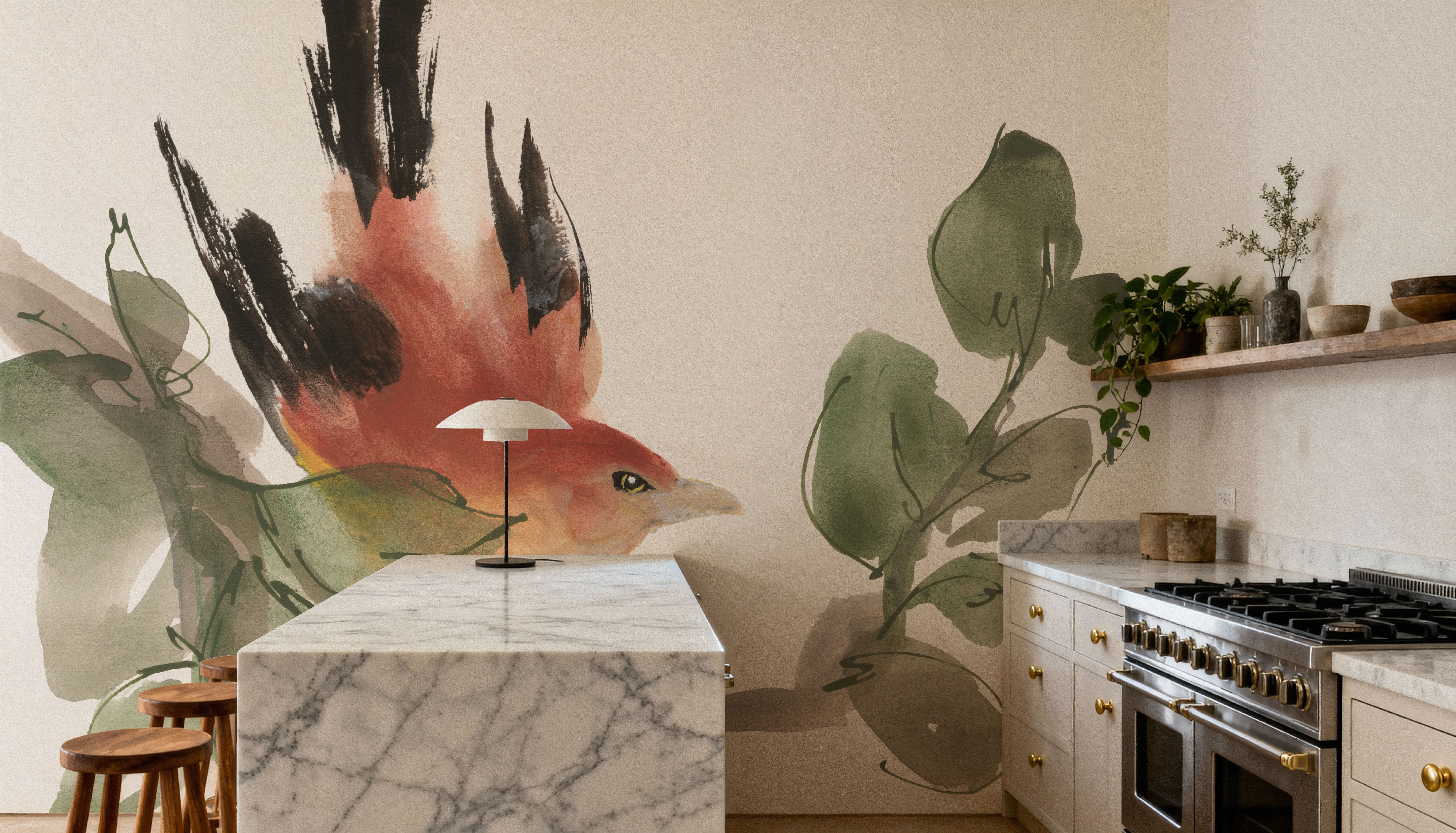 Bird and Leaves I, Papier peint