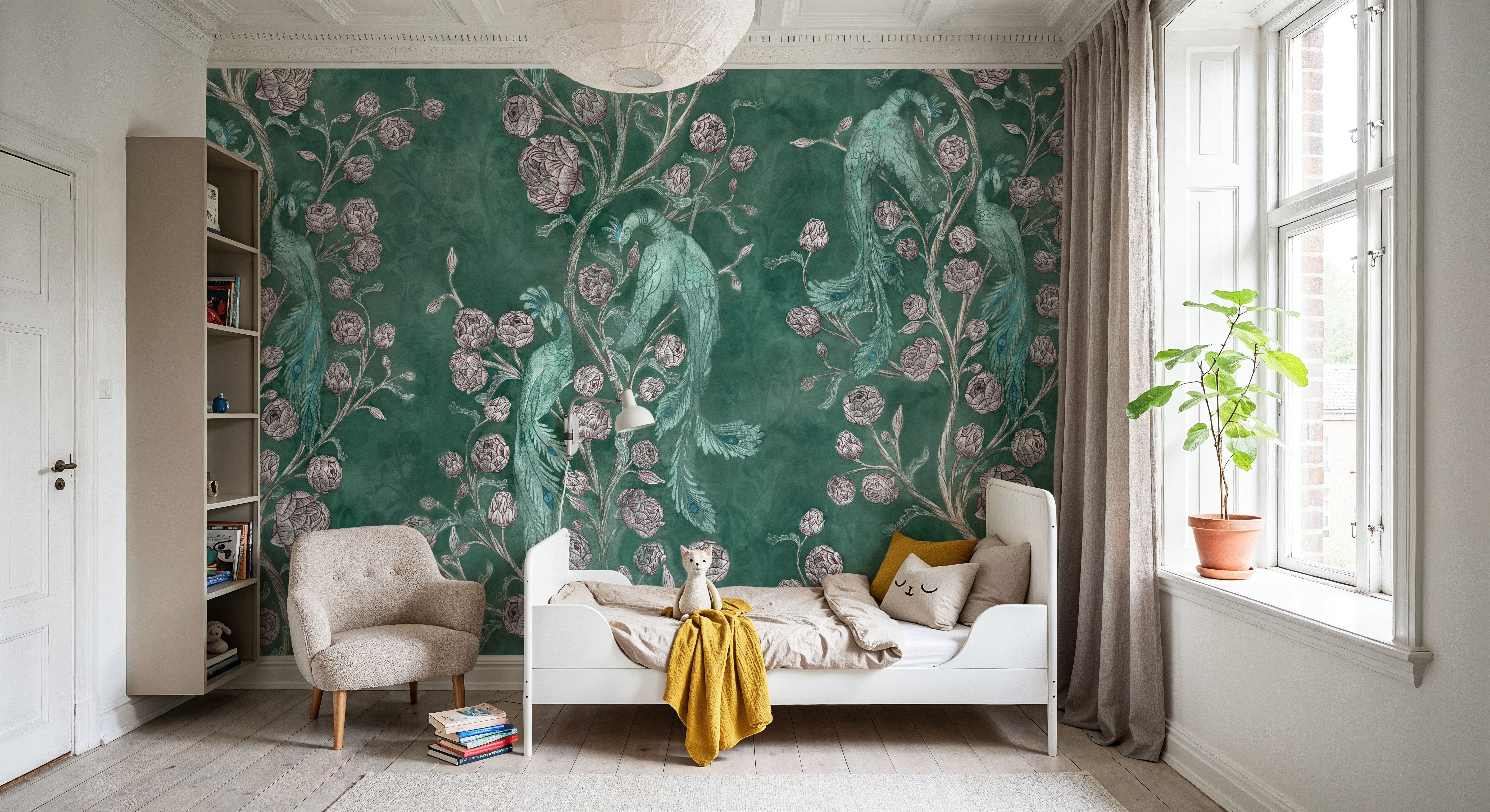 Peacock and Peony Chinoiserie Pale Green