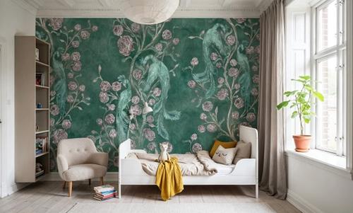 Peacock and Peony Chinoiserie Pale Green