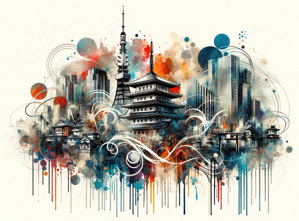 Watercolor Skyline Tokyo I
