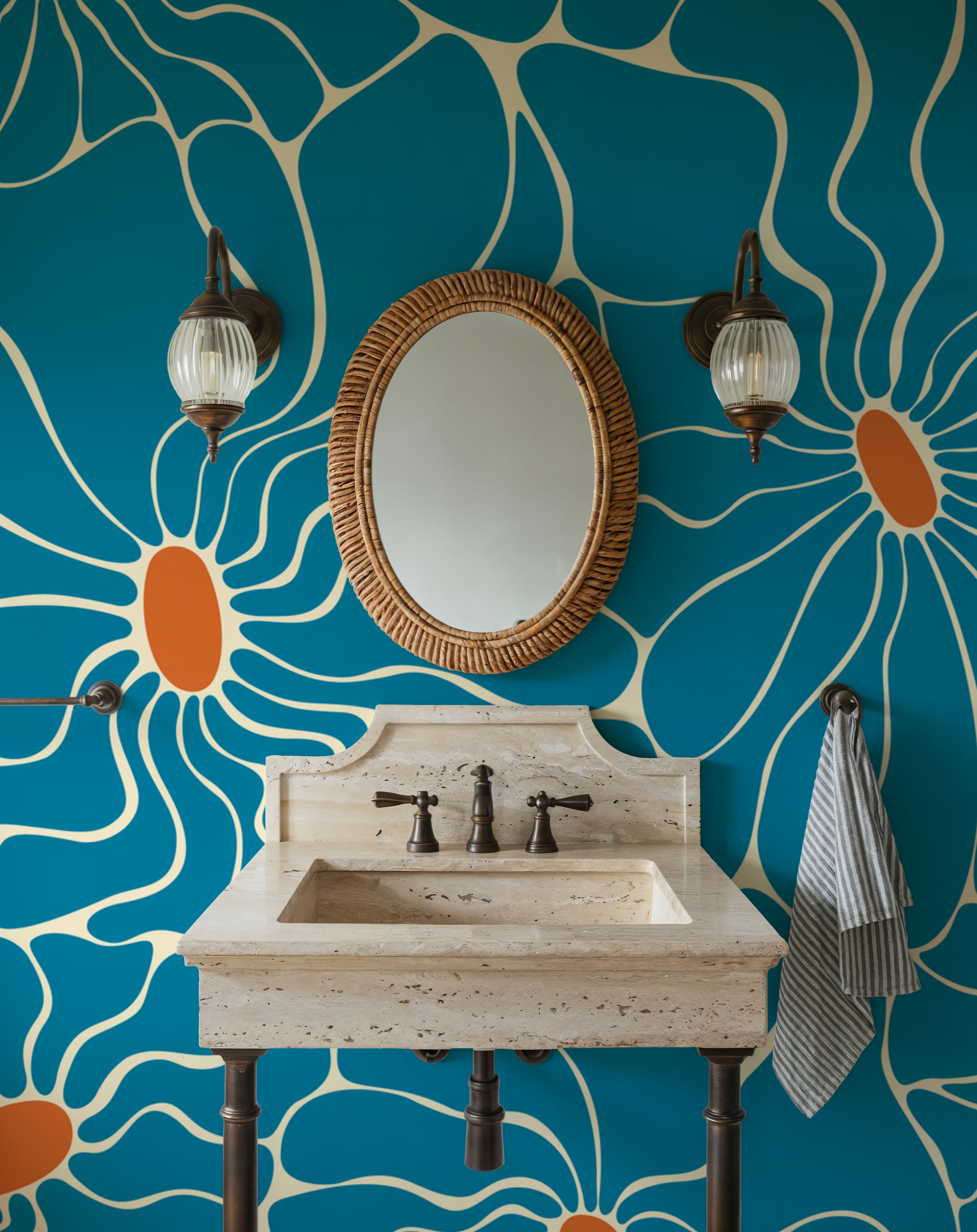 Cool Fluid Flowers Mural, Turqouise