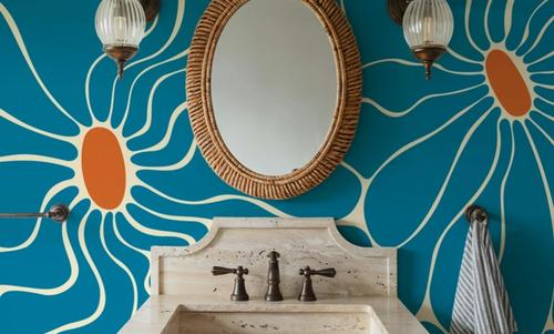 Cool Fluid Flowers Mural, Turqouise