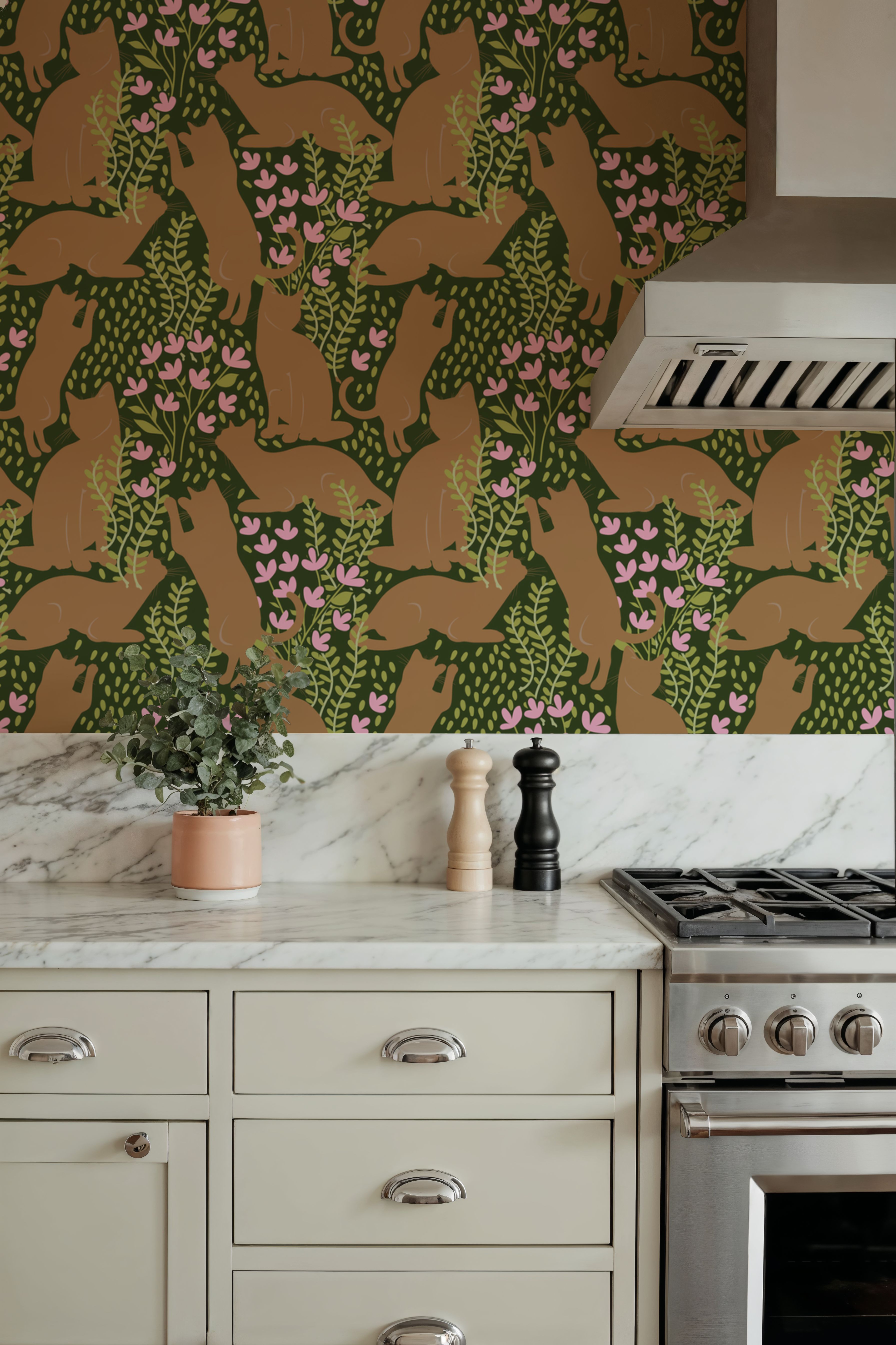 Hunters in The Garden, Green & Beige