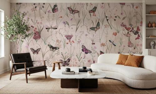Herbals and Butterflies Beige