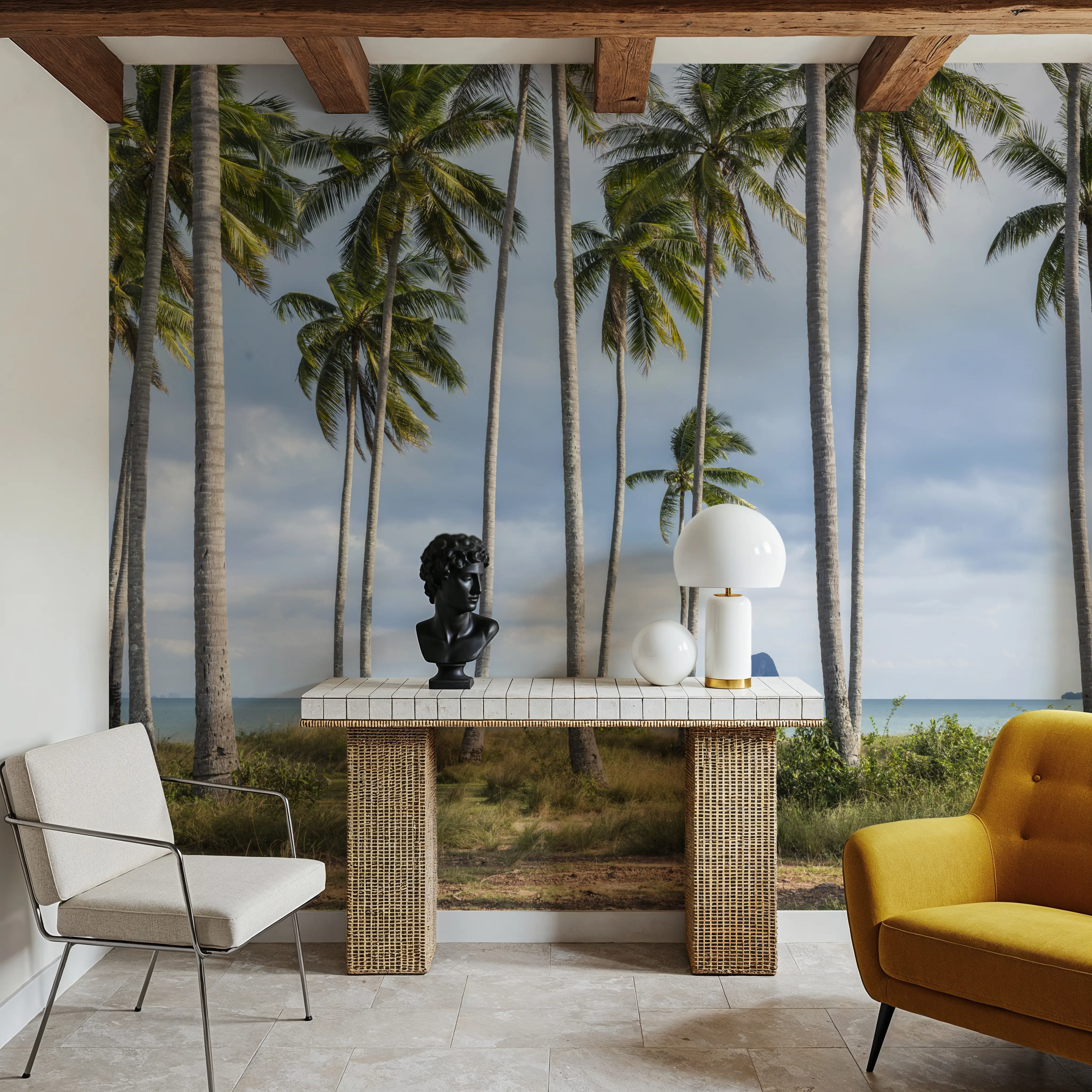 Wall Mural - Coastal Palms - Beach Landscapes mural wallpaper - Green - Living room - Wallism UK - Peel & Stick or Paste-the-Wall