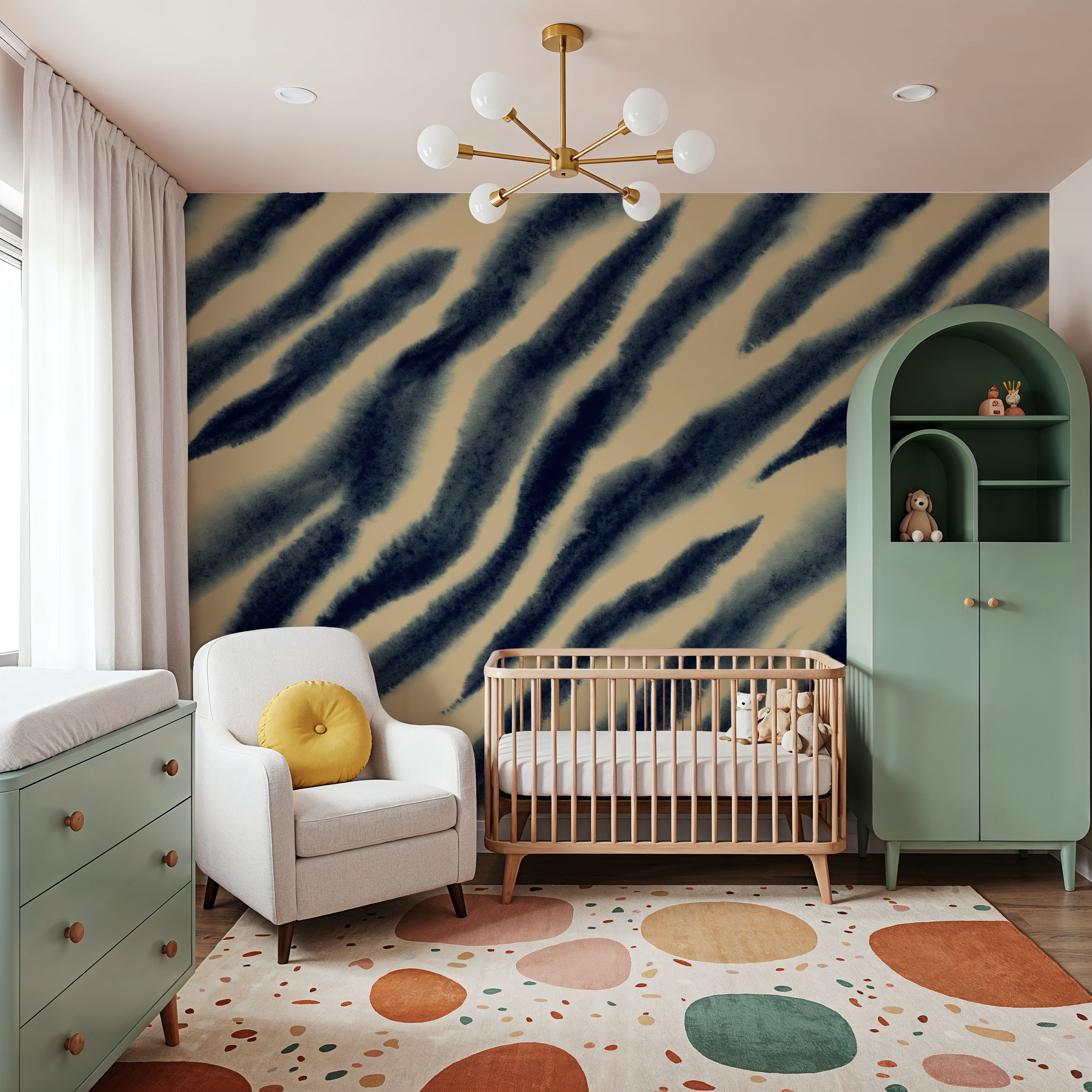 Watercolor Tiger Stripes, Blue on Beige