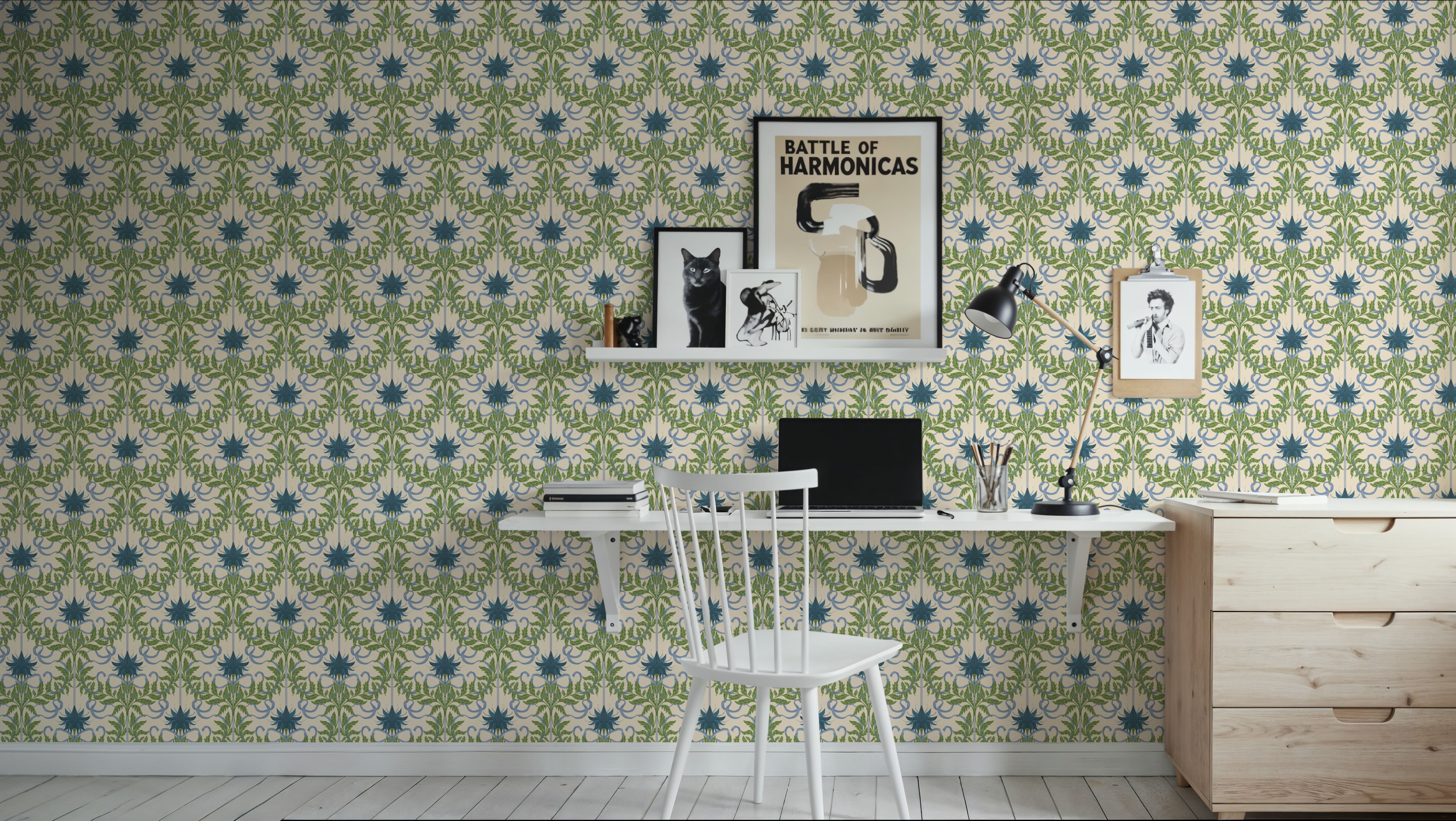 Floral Damask & Bows, Blues