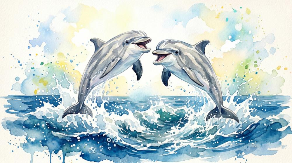 Dolphins II - Watercolor Spirit Animals Series