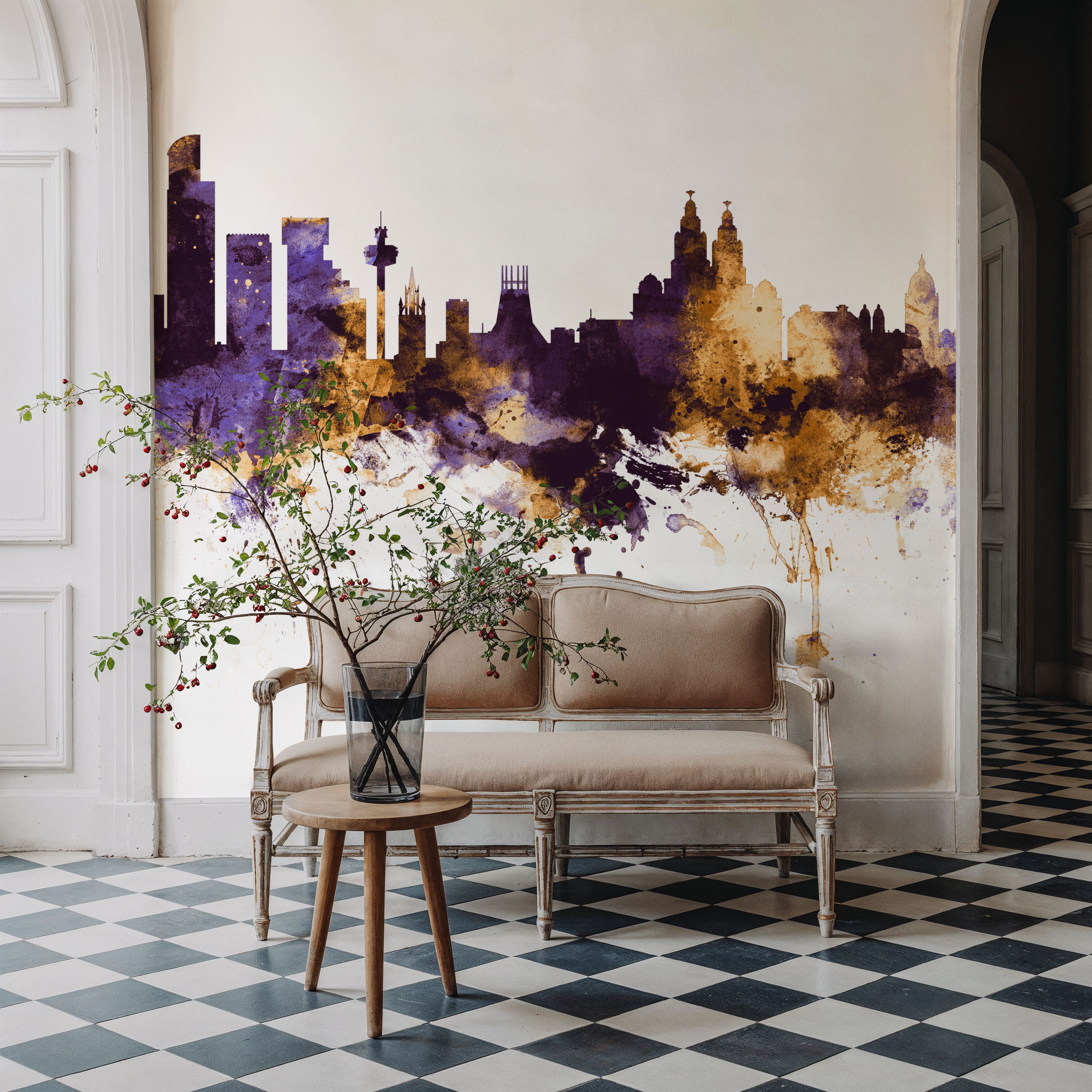 Liverpool England Skyline Purple & Gold