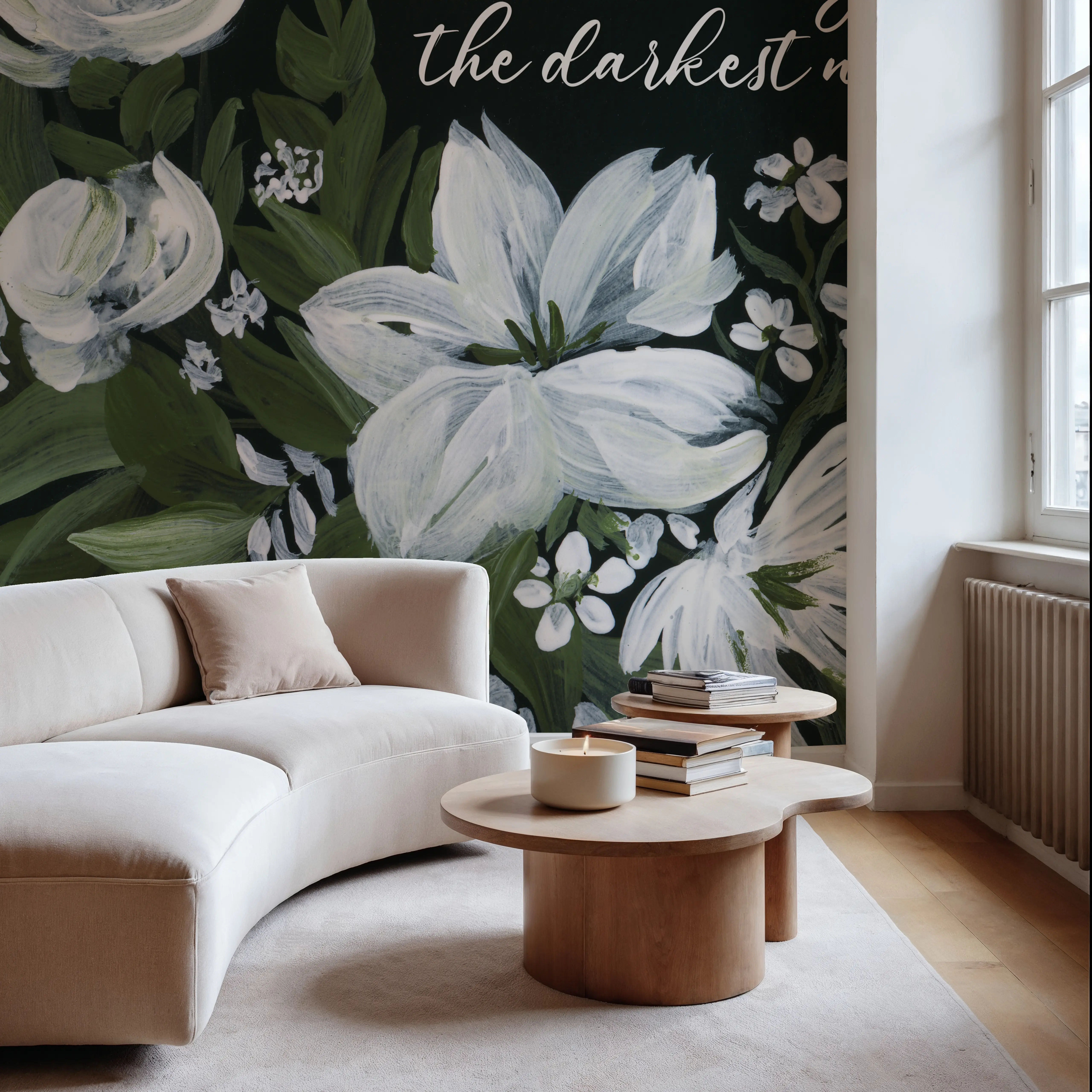 Fotobehang - Moody Wildflowers - Bloemen Natuur Mural - Groen - Woonkamer - Wallism België - Zelfklevend of Vliesbehang