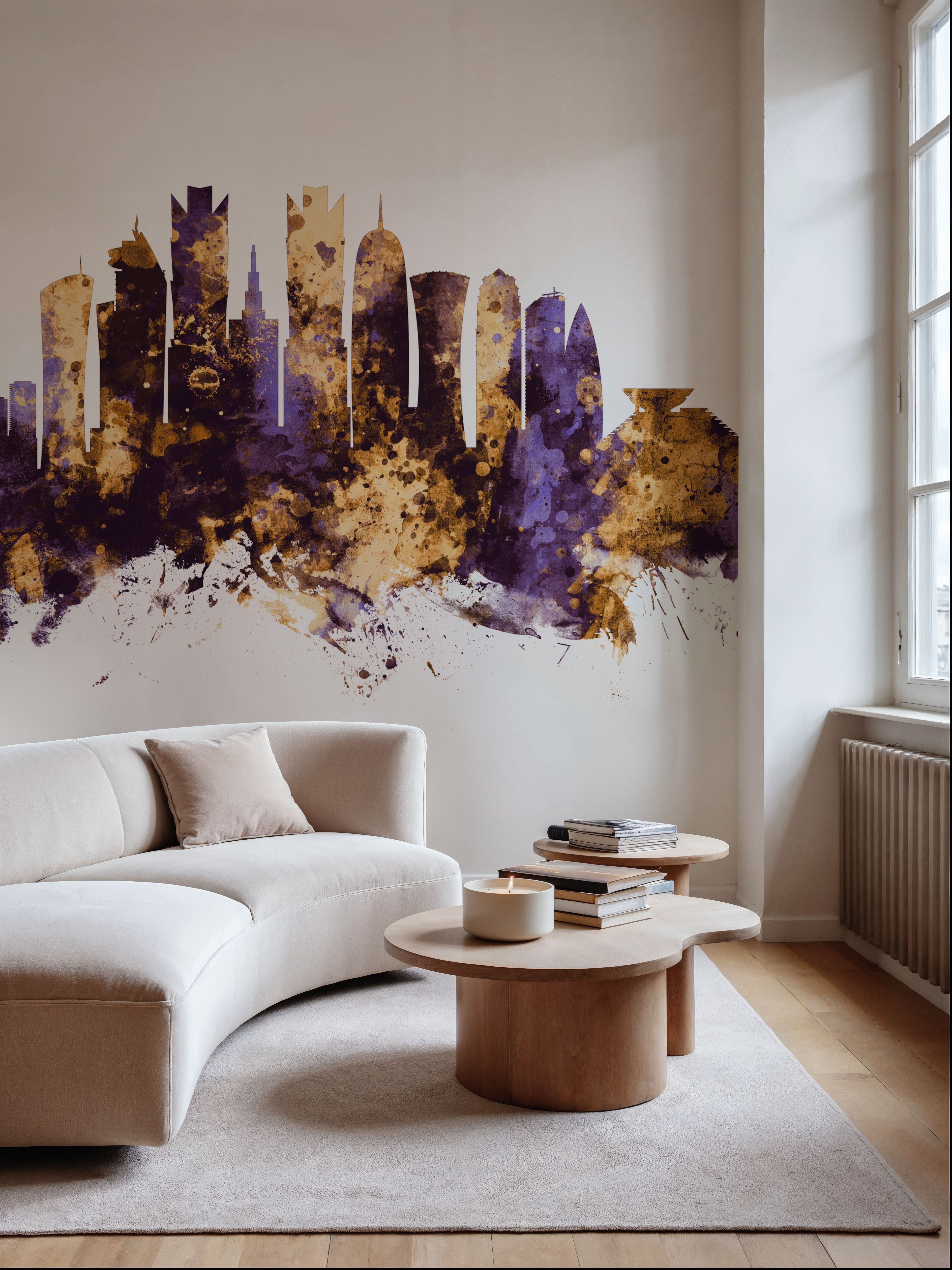 Doha Qatar Skyline Purpl & Gold