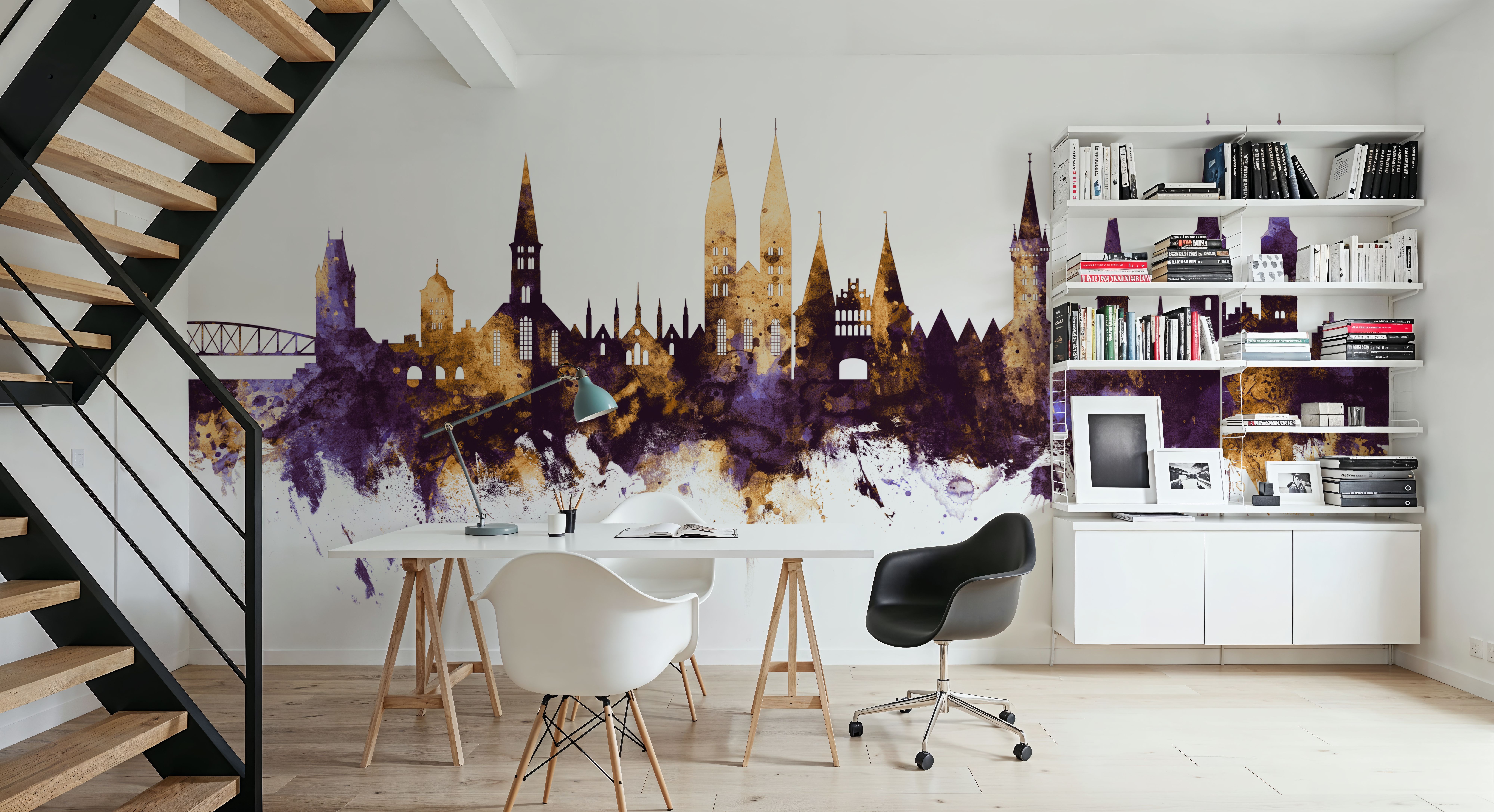 Lubeck Germany Skyline Purple & Gold