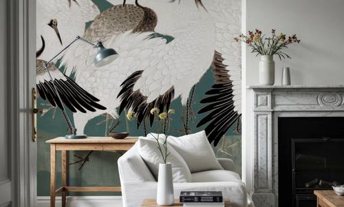 Japanese Flock of Cranes, Teal