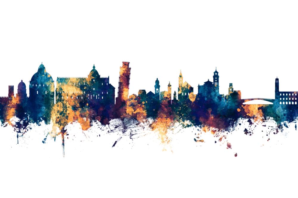 Pisa Italy Skyline Blue & Bronze