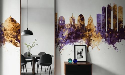 Naples Italy Skyline Purple & Gold