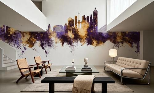 Rotterdam The Netherands Skyline Purple & Gold