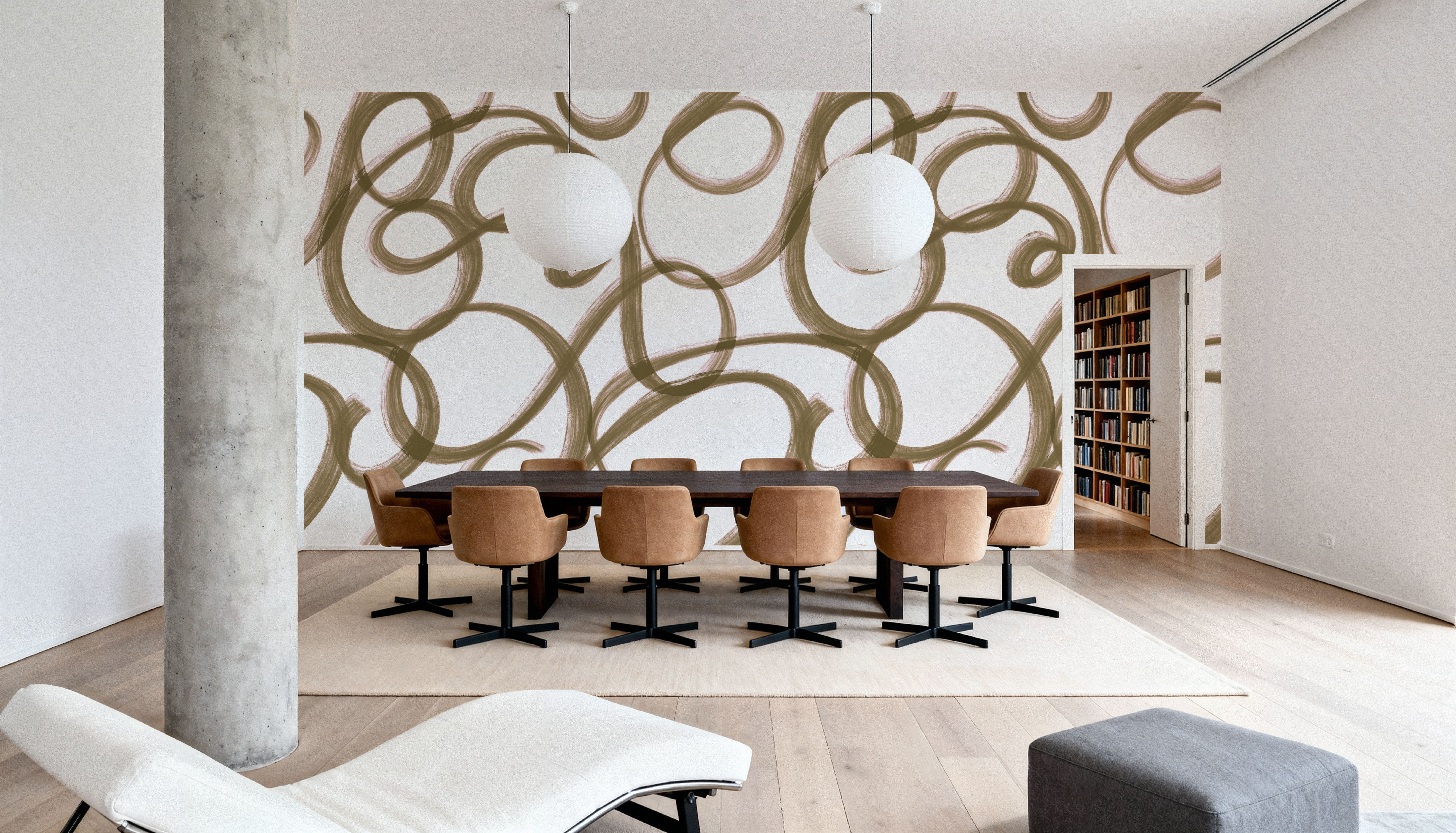 Curly Brush Lines, Beige