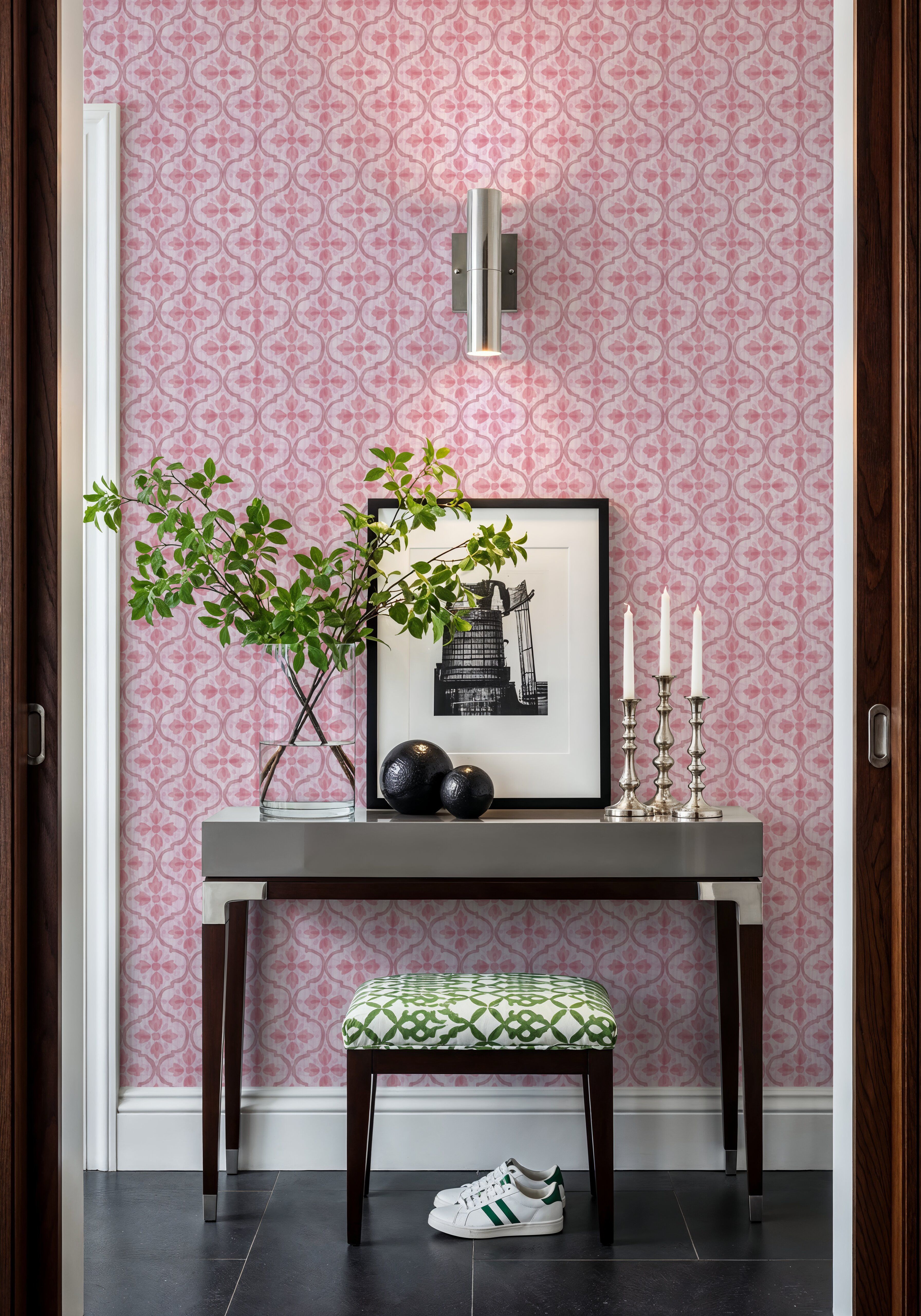 Quatrefoil Watercolor Trellis, Blush