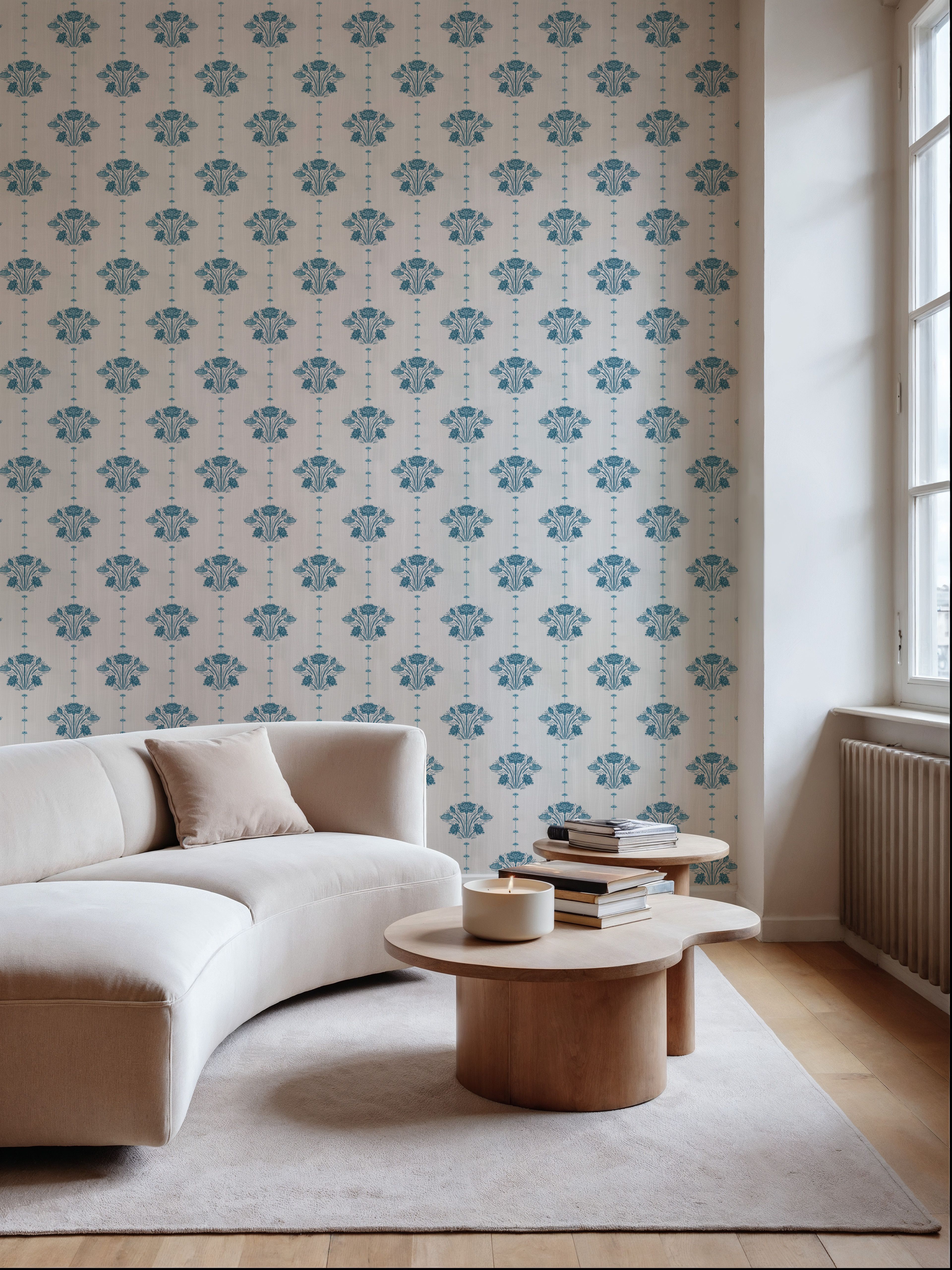 Block Print Water Lily Stripes, French Blue