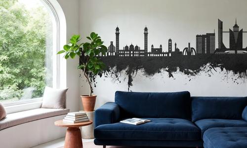 Faislabad Pakistan Skyline Black & White