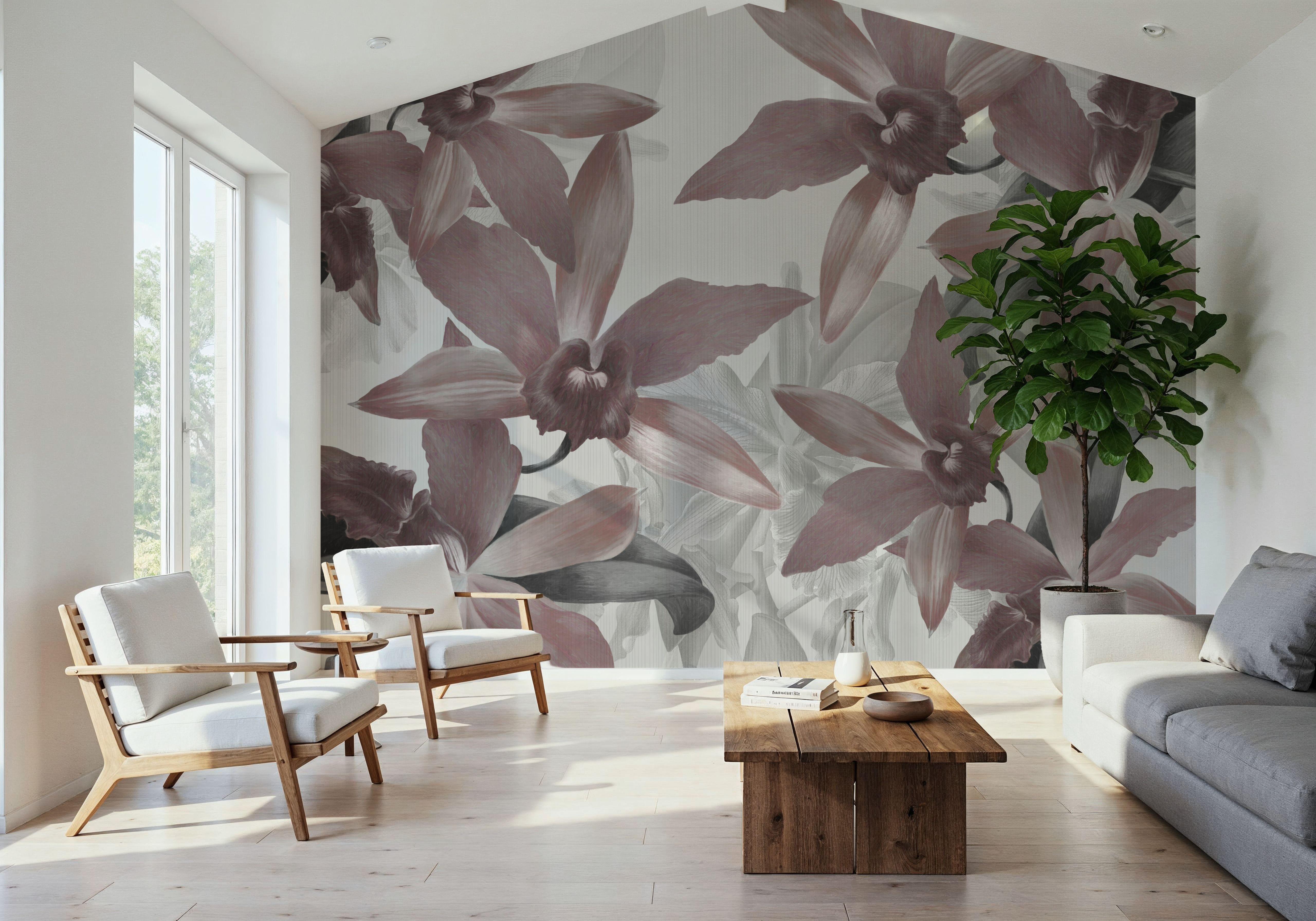 Big Orchids Sepia Light, Behang