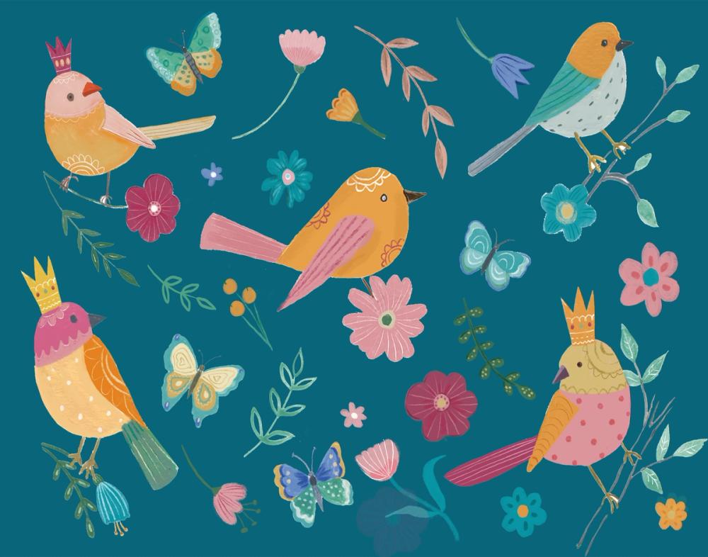 Royal Birds on Blue