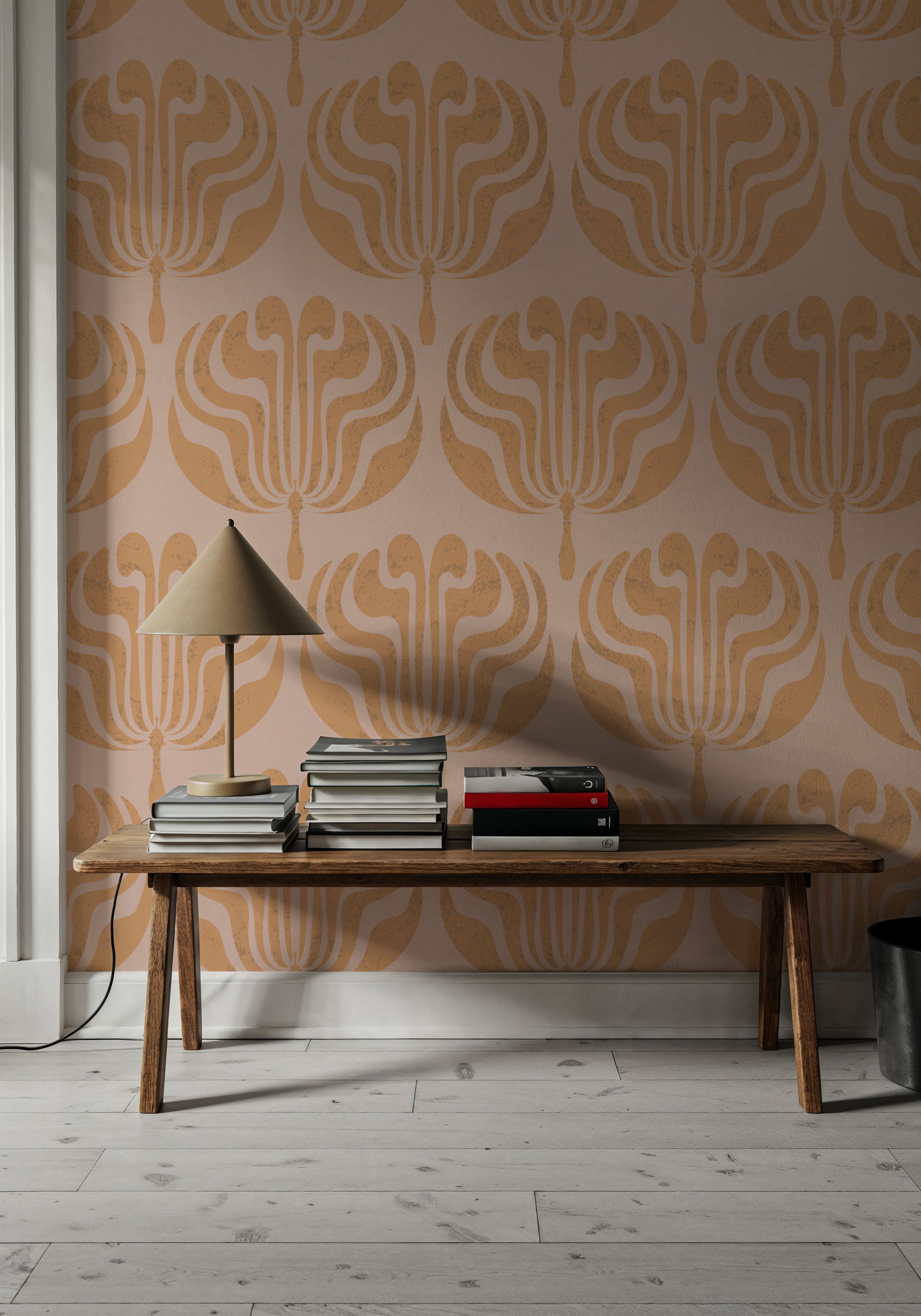 Fan Damask Orange, Wallpaper