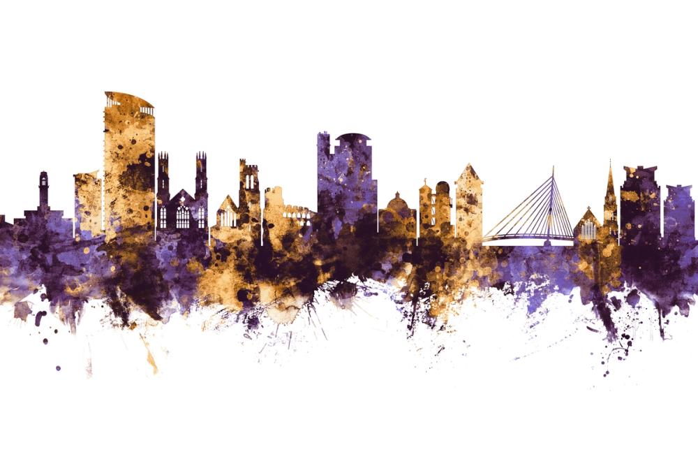 Swansea Wales Skyline Purple & Gold