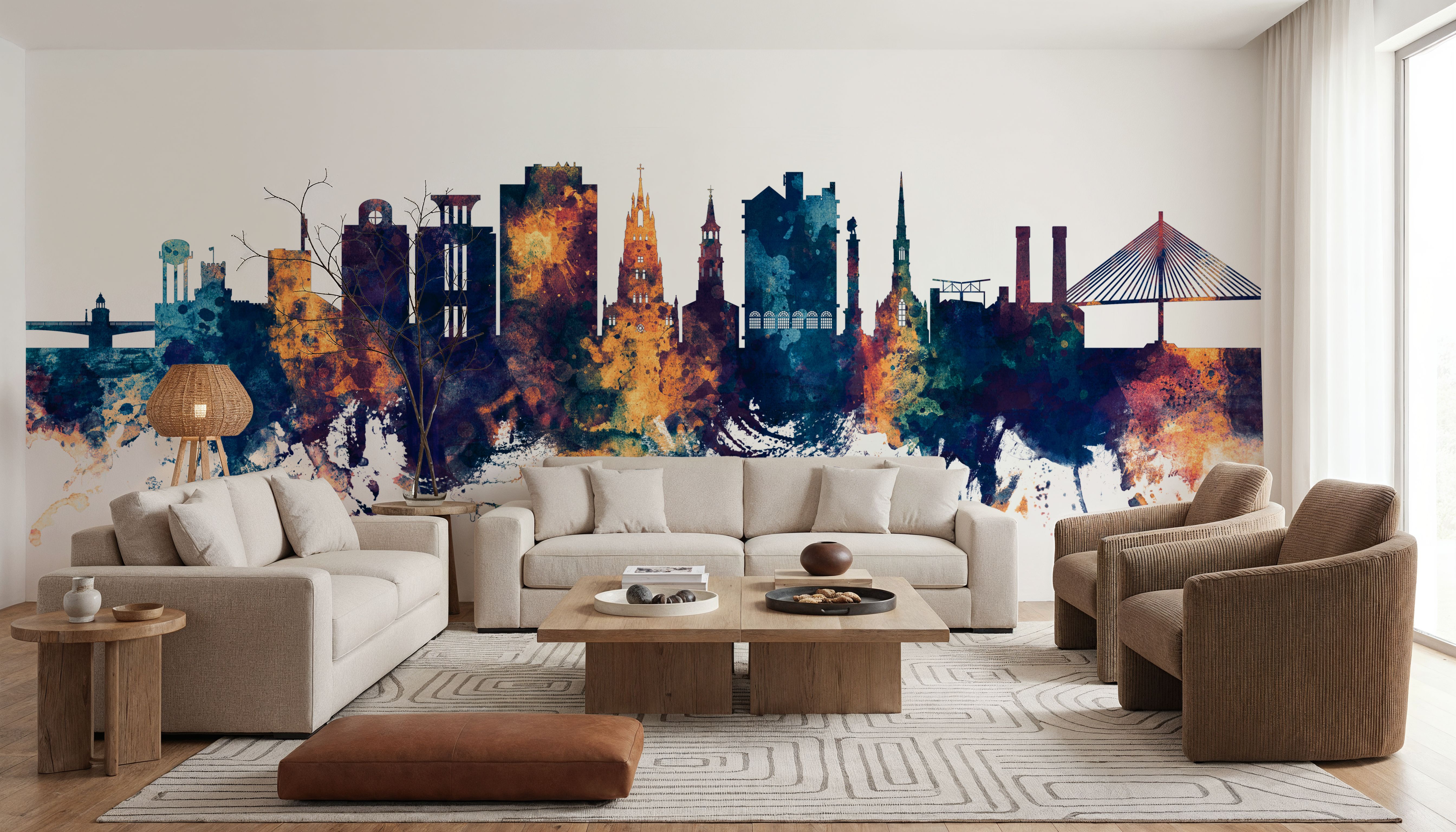 Charleston South Carolina Skyline Blue & Bronze