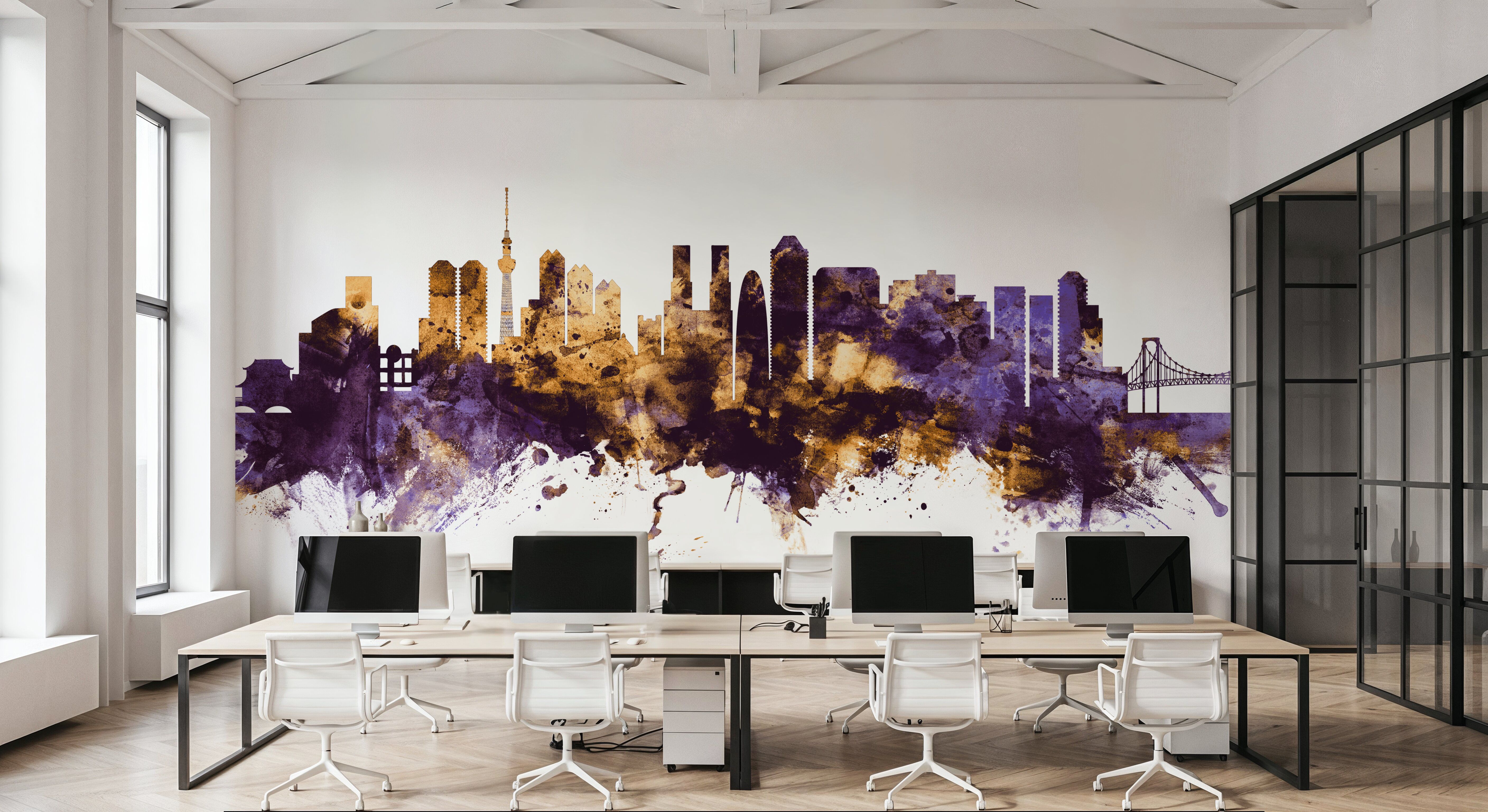 Tokyo Japan Skyline Purple & Gold