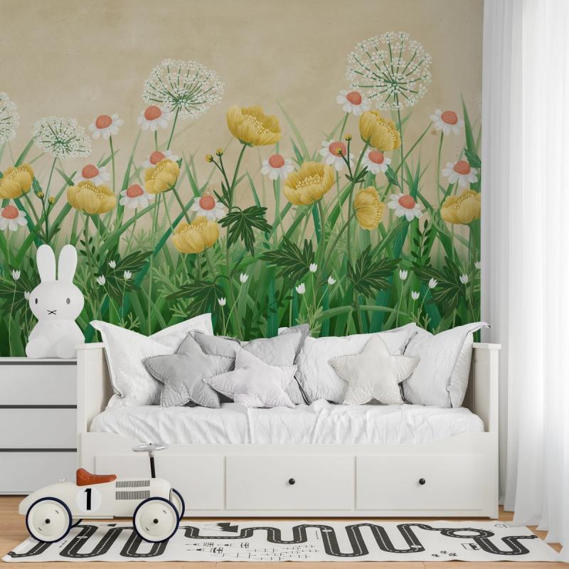 Buttercup Meadow, Sand wallpaper mural 100% PVC-free and non-toxic