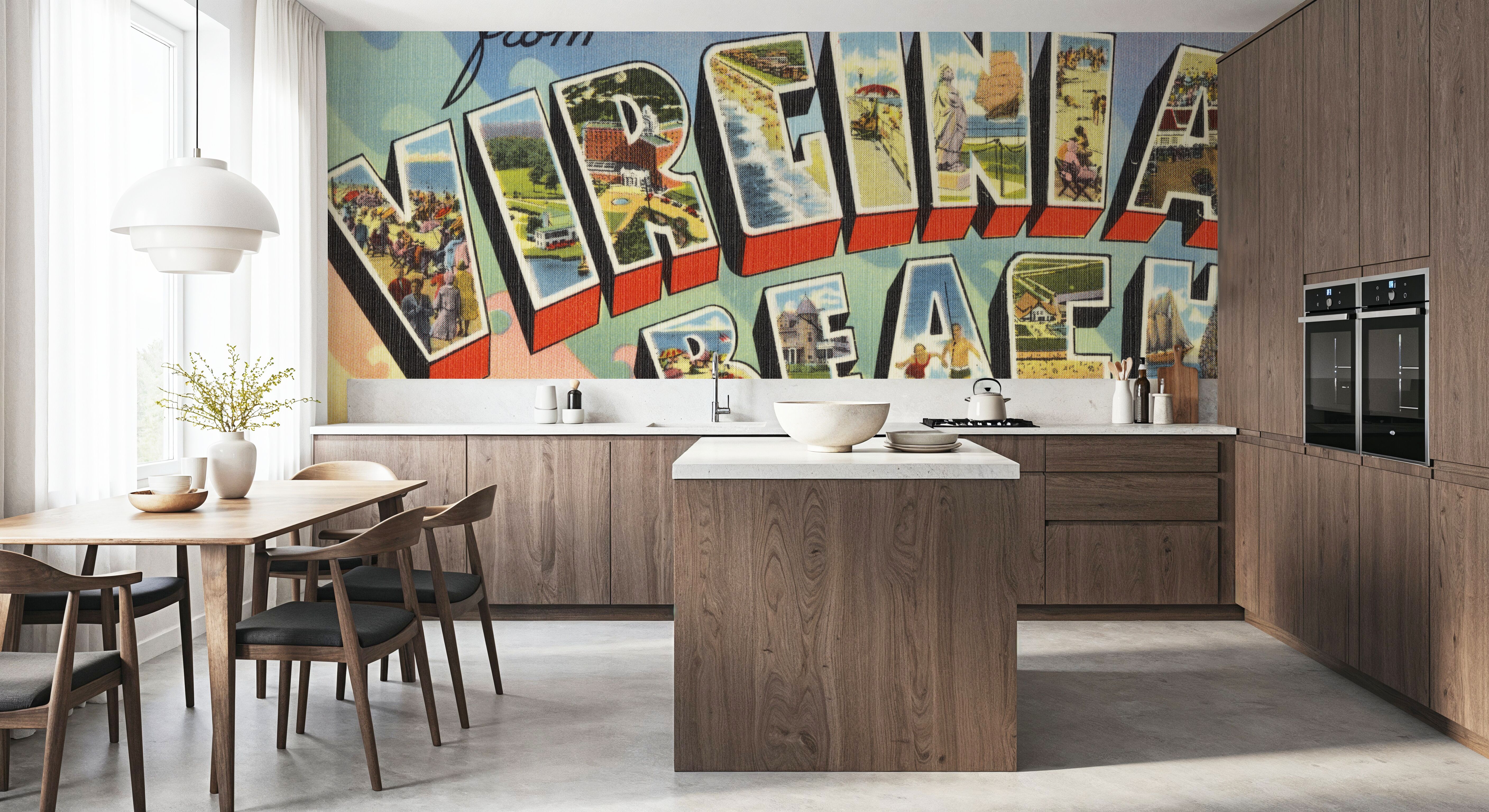 Greetings from Virginia Beach - Screenprint Postcard, Wallpaper