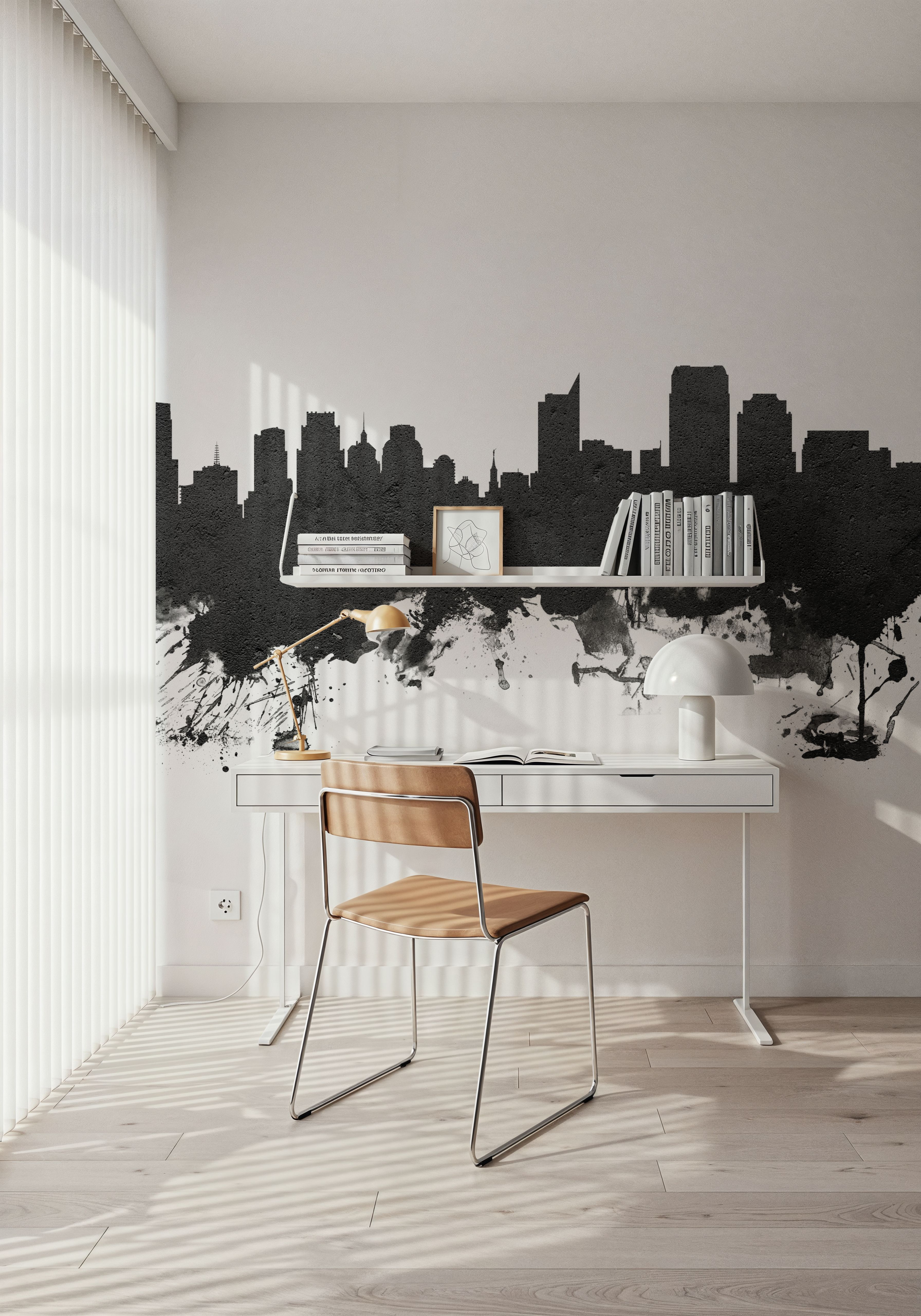 Wall Mural - Sacramento California Skyline Black & White - Graphics mural wallpaper - Gray - Bedroom - Wallism US - Premium, Textured or Peel & Stick