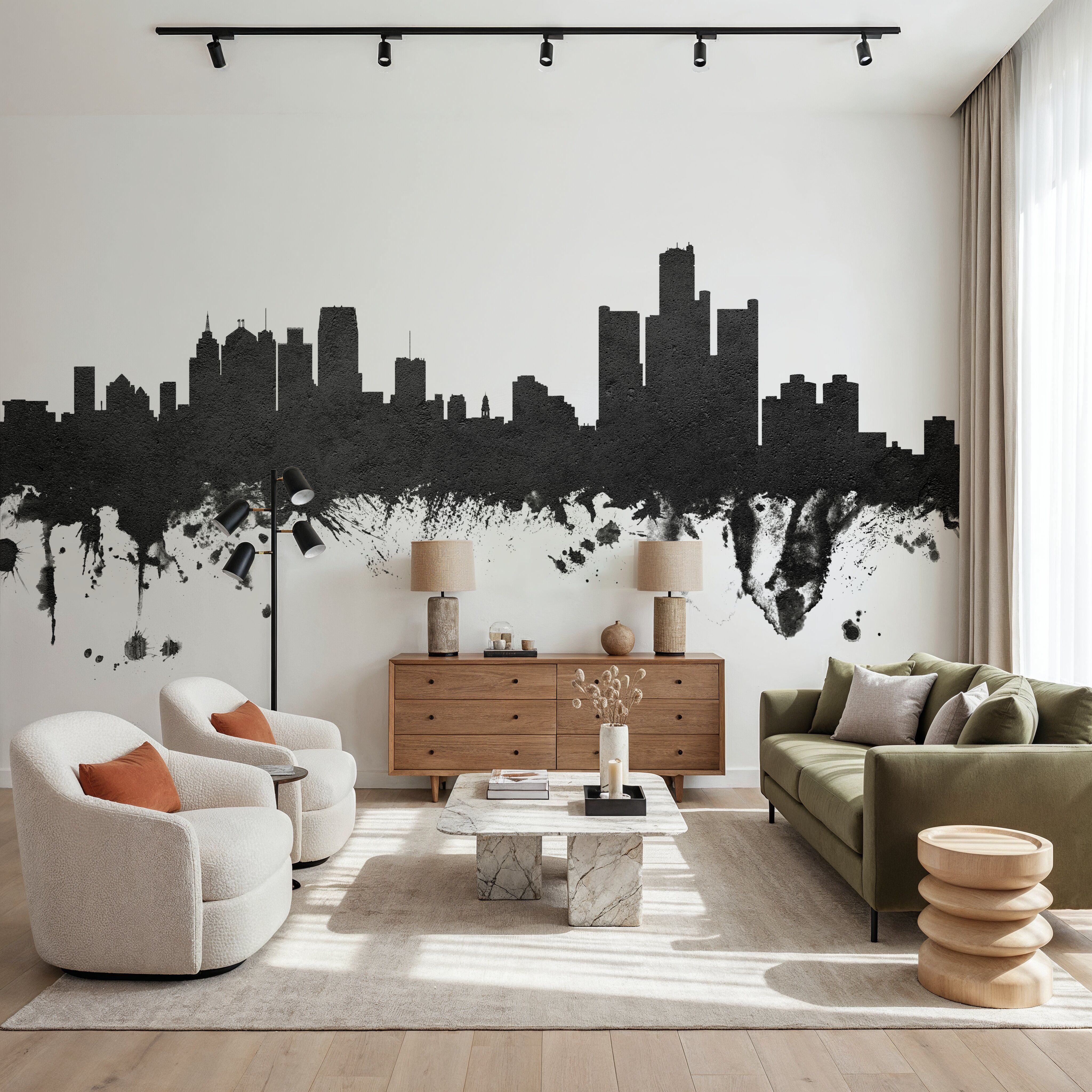 Detroit Michigan Skyline Black & White