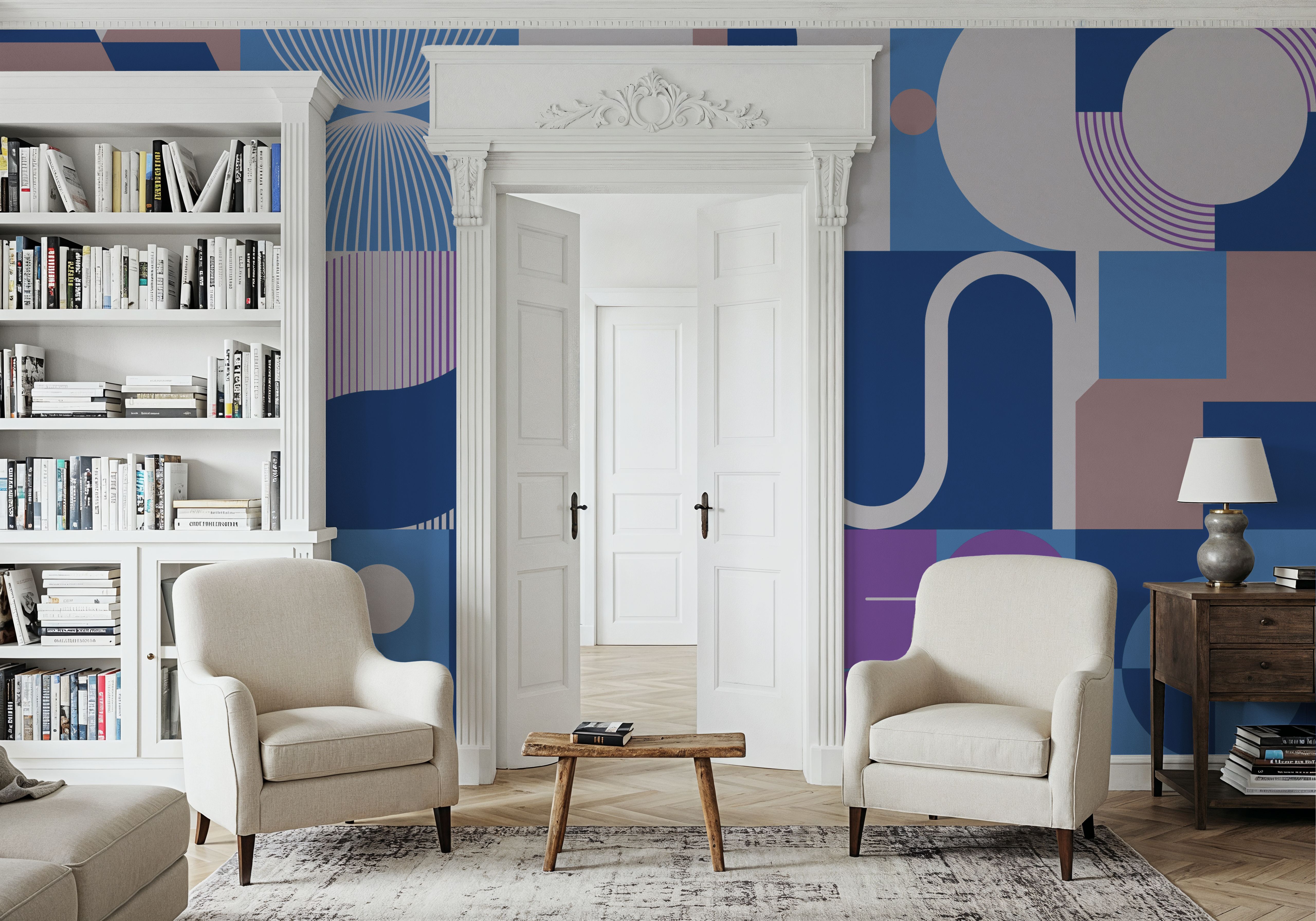 Bauhaus Geometric, Blue, Carte da parati