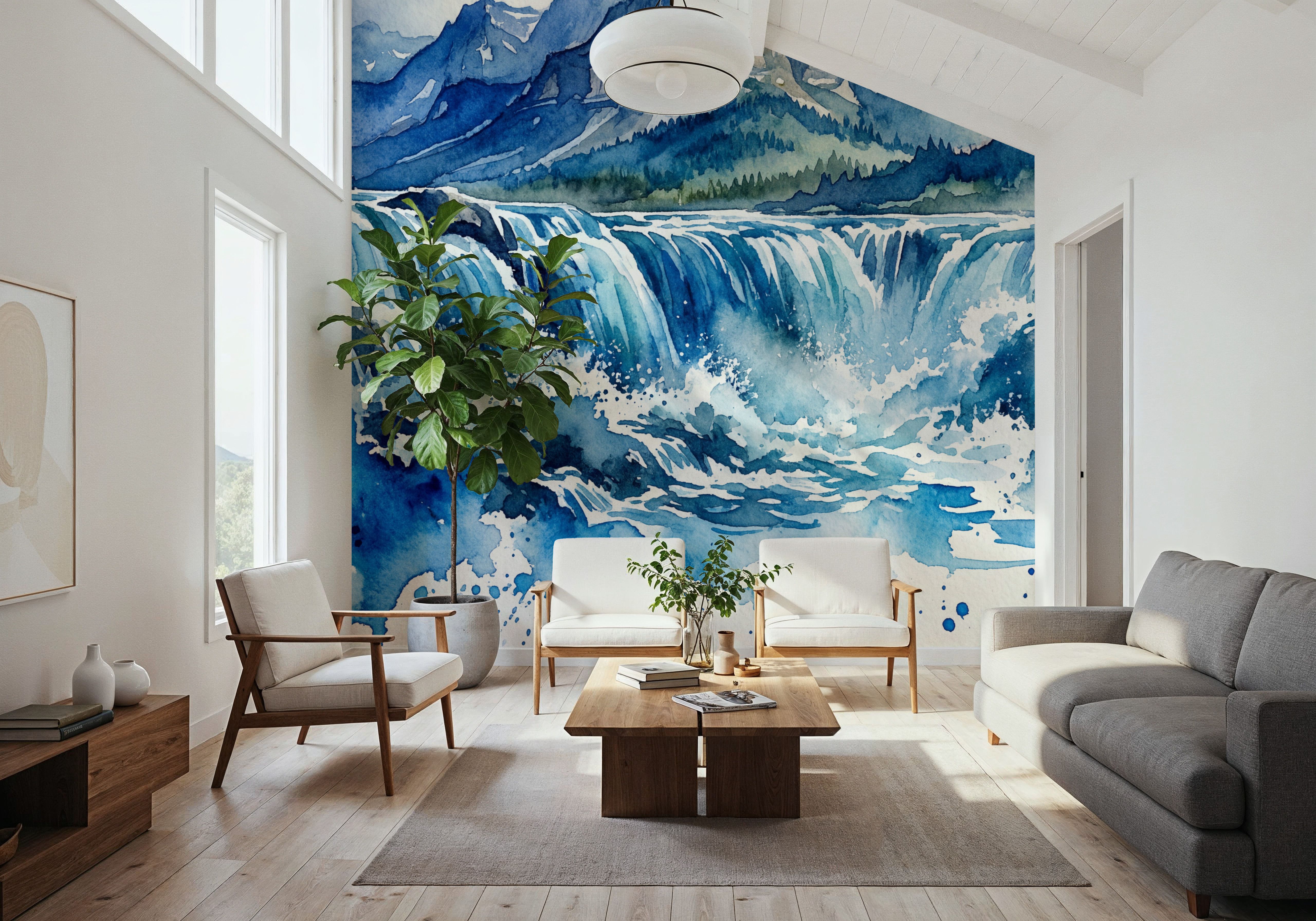 Nordic Waterfall - Watercolor Landscapes Series