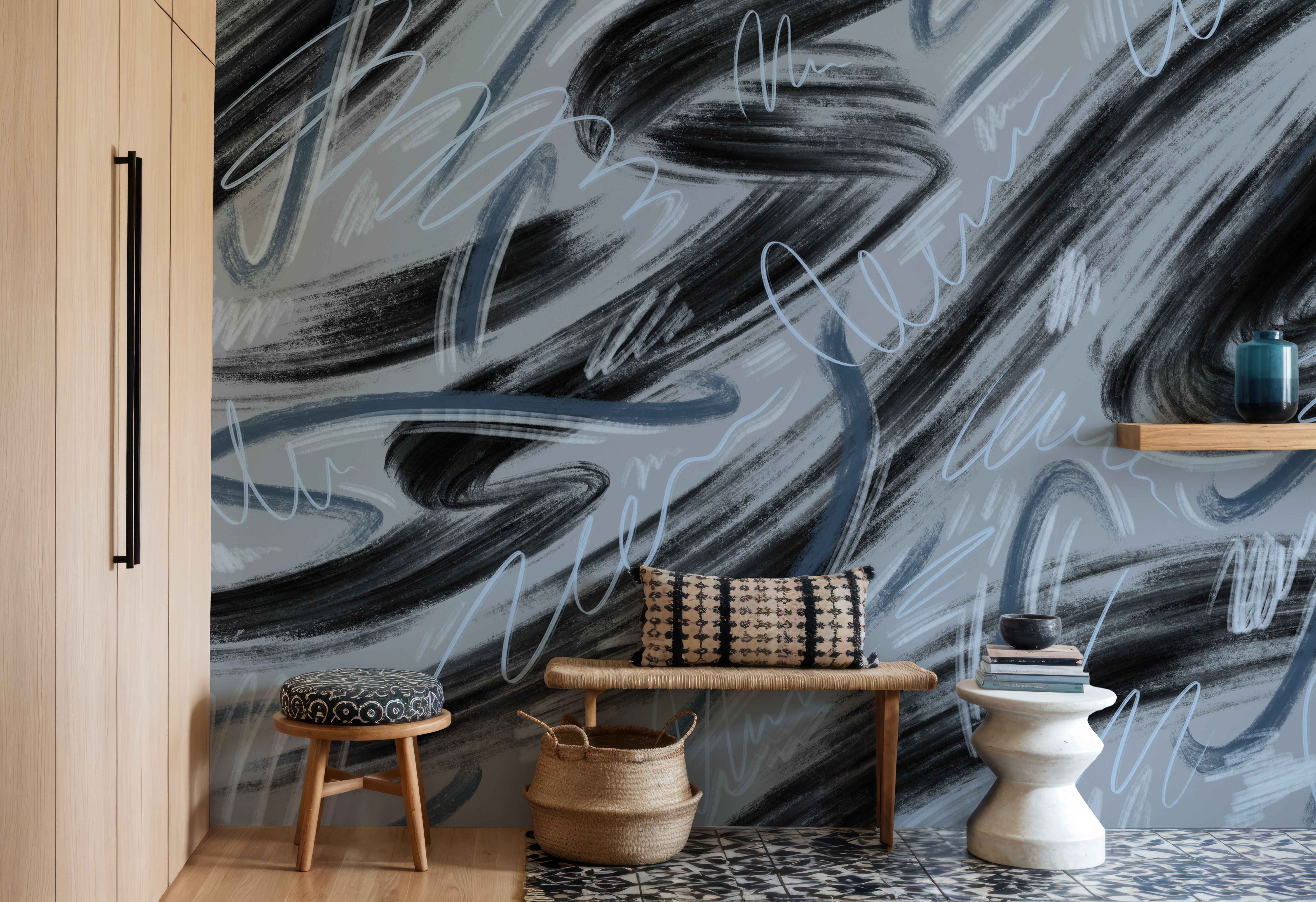 Scribble Flow, Denim Blue