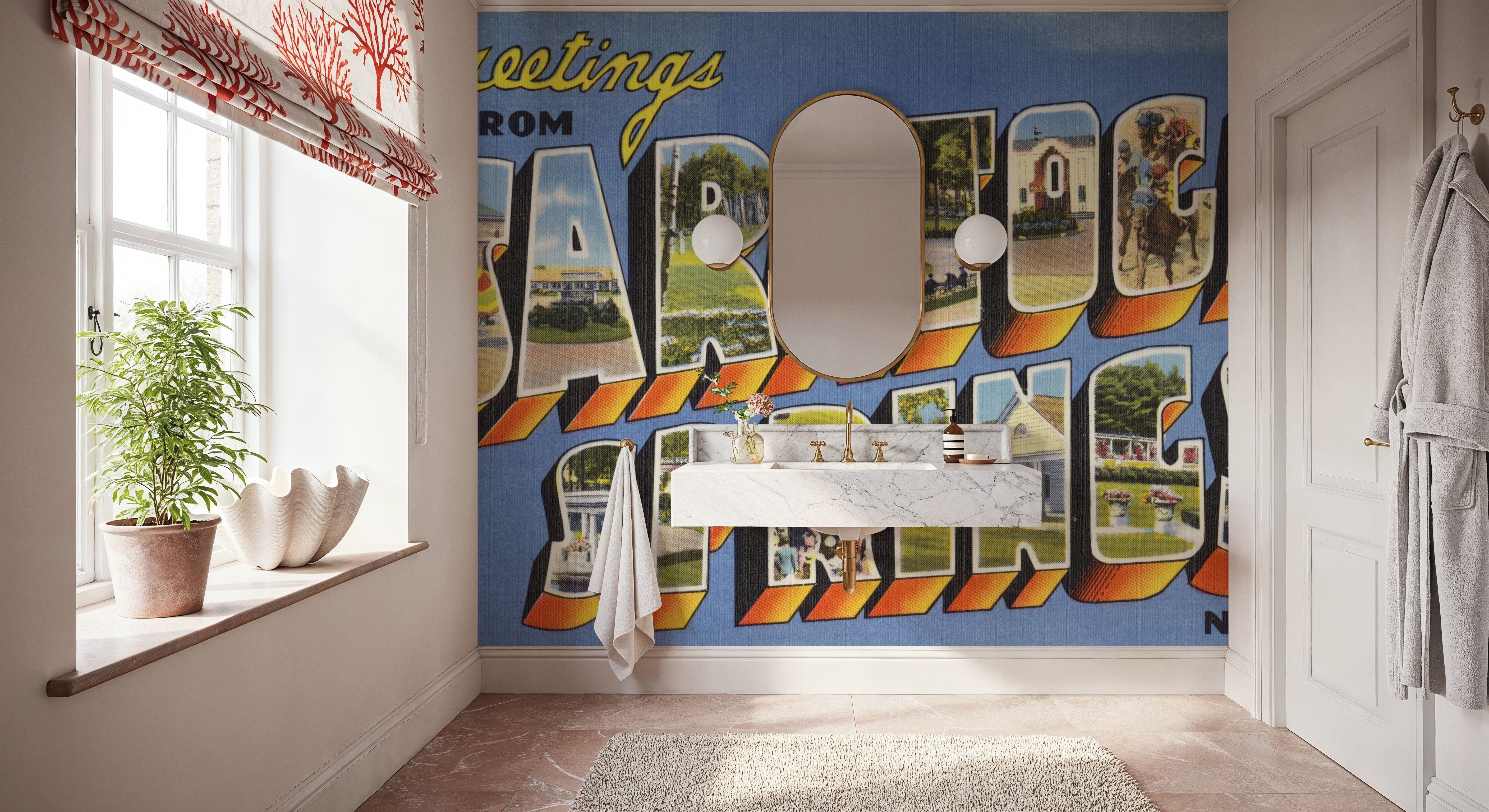 Greetings from Saratoga Springs - Screenprint Postcard