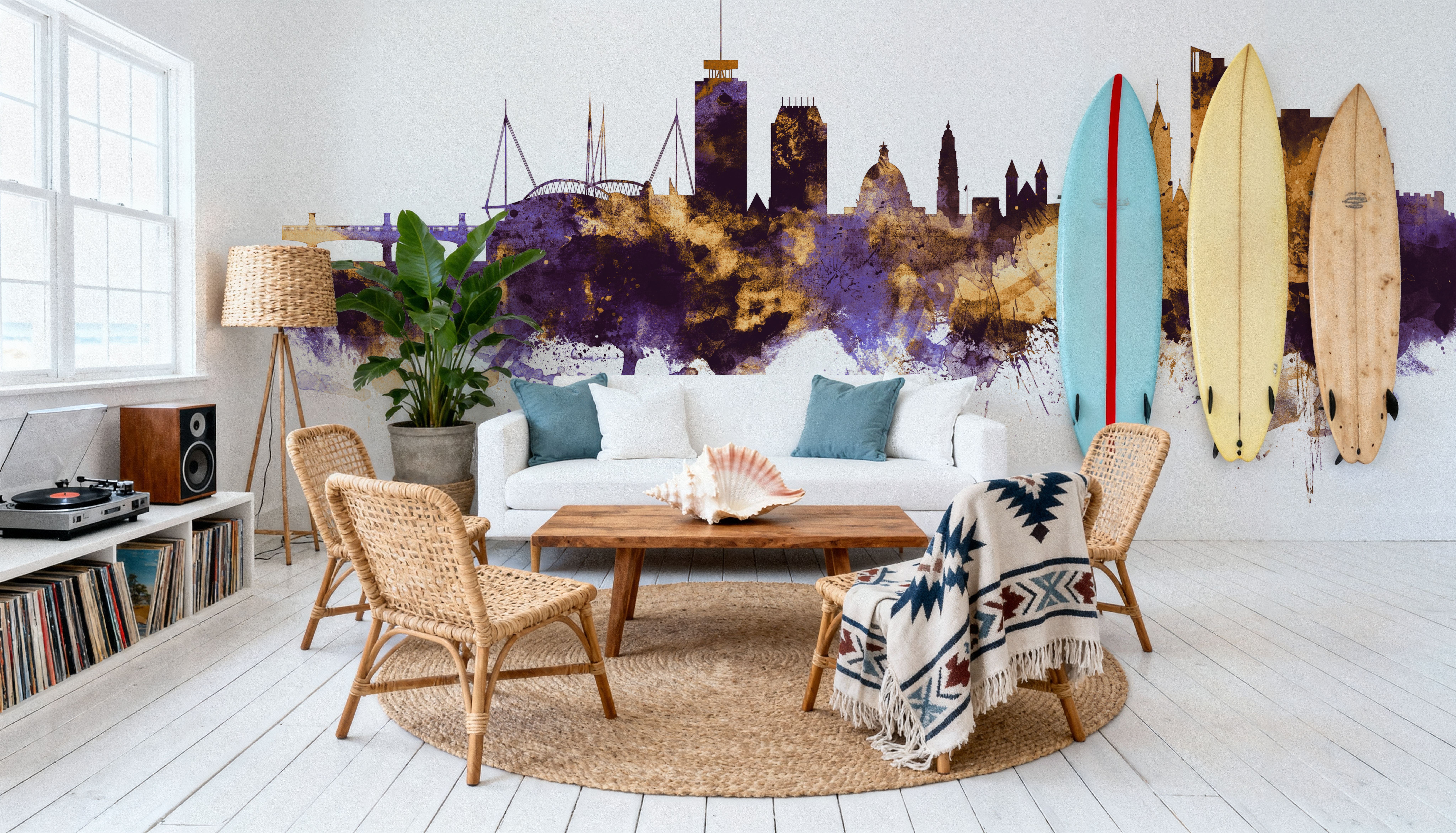 Cardiff Wales Skyline Purple & Gold