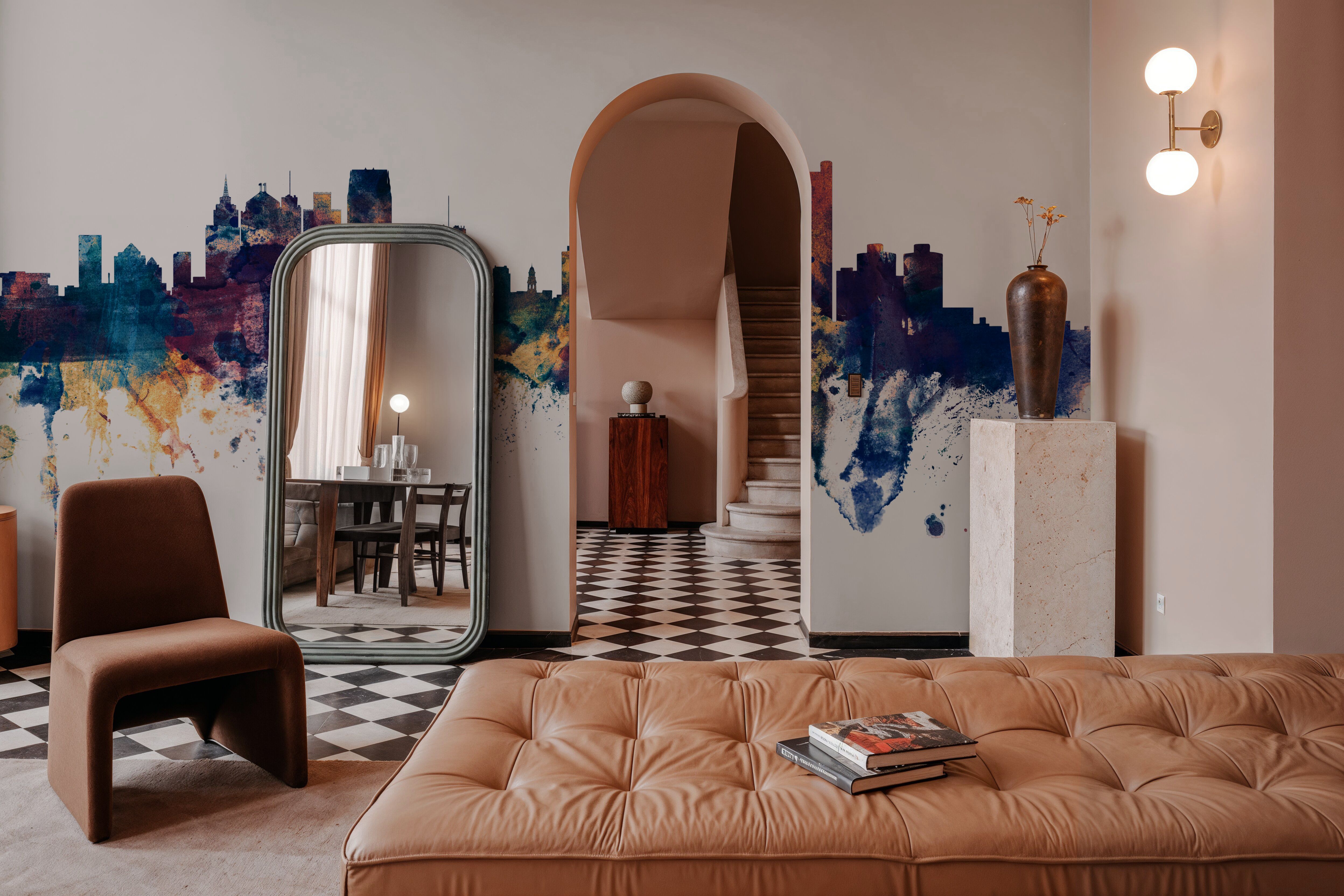 Detroit Michigan Skyline Blue & Bronze