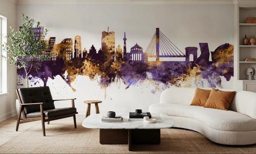 Bucharest Romania Skyline Purple & Gold
